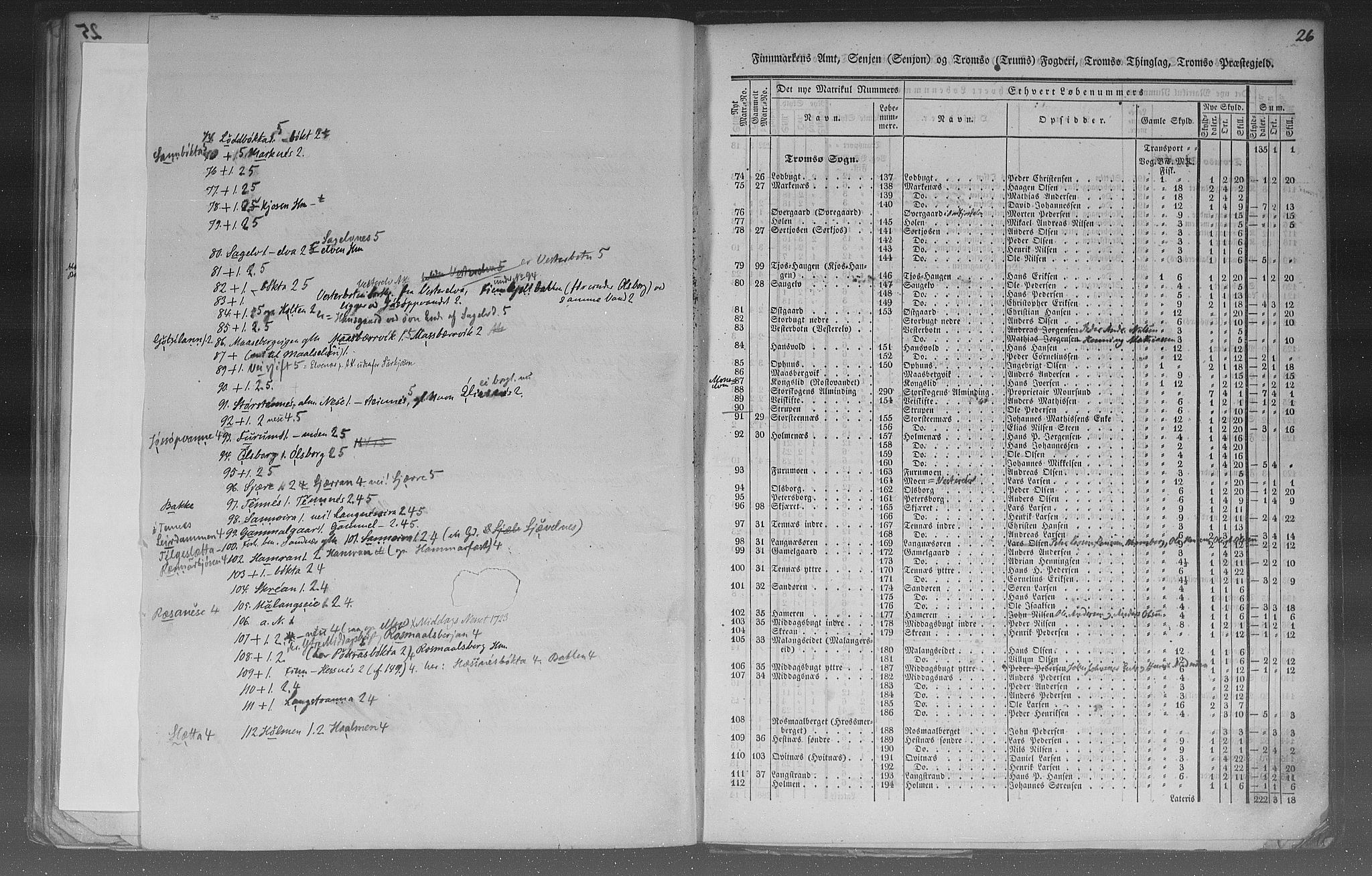 Rygh, AV/RA-PA-0034/F/Fb/L0015/0003: Matrikkelen for 1838 / Matrikkelen for 1838 - Tromsø amt (Troms fylke), 1838, p. 26a