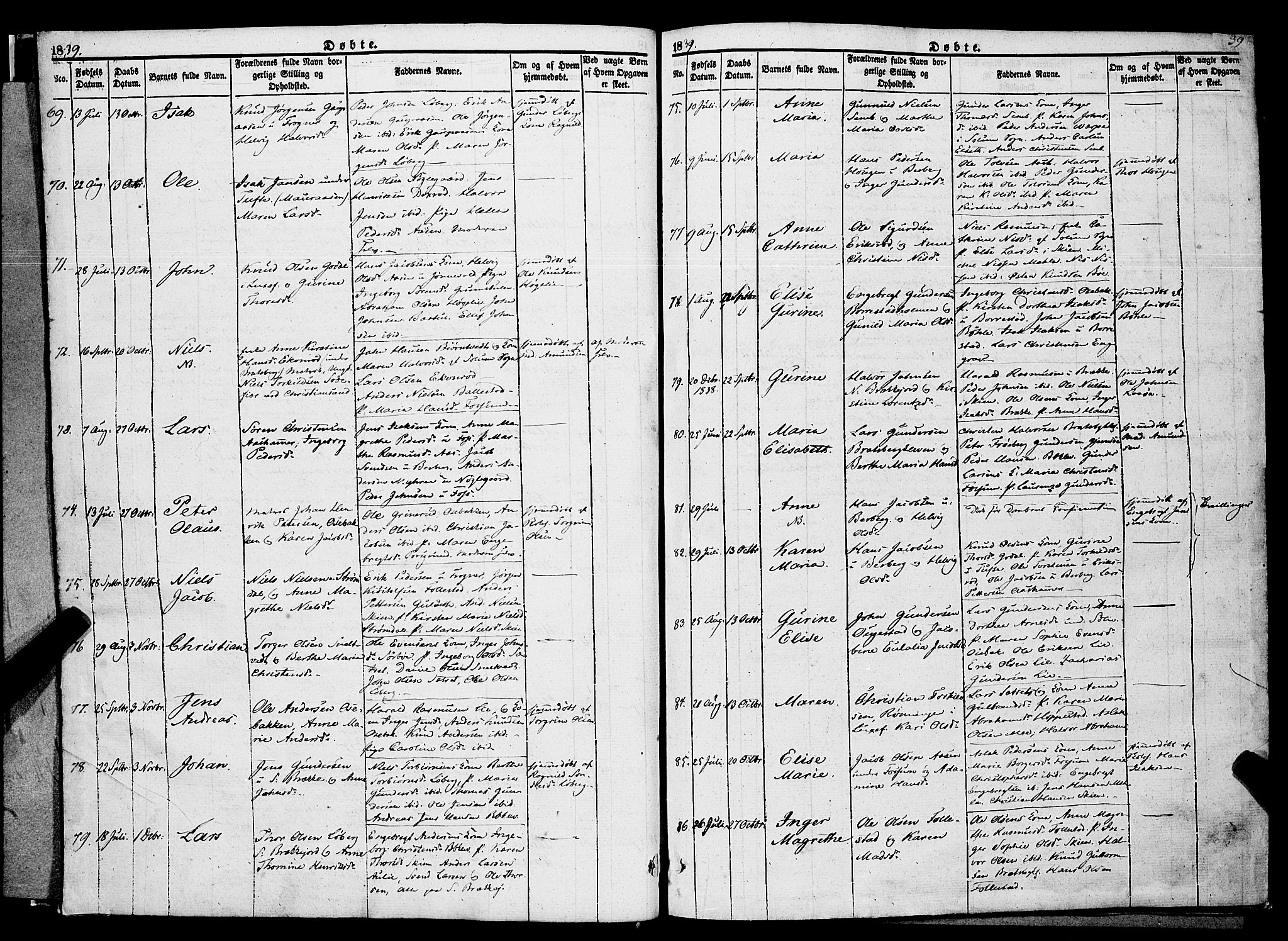 Gjerpen kirkebøker, AV/SAKO-A-265/F/Fa/L0007a: Parish register (official) no. I 7A, 1834-1857, p. 39