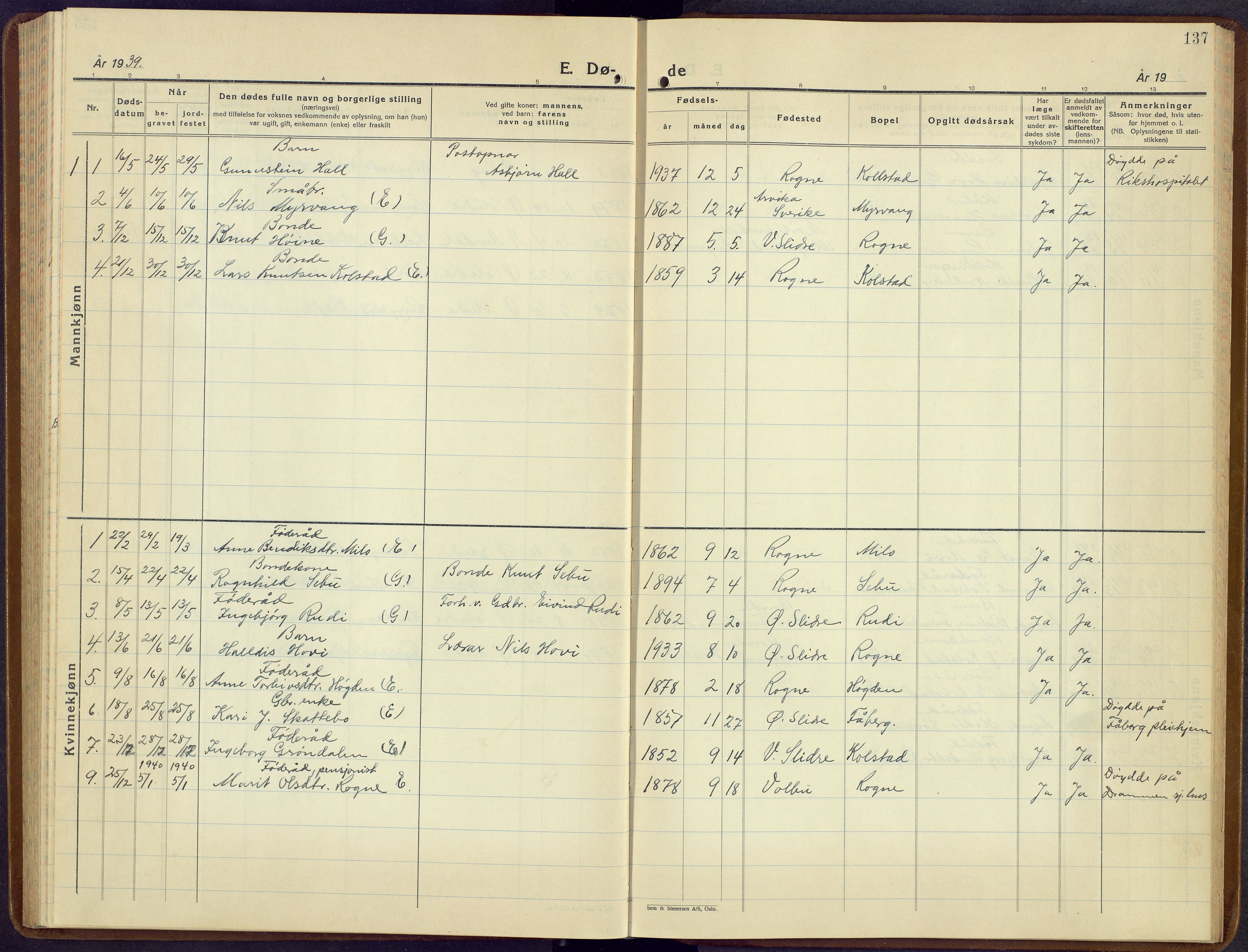 Øystre Slidre prestekontor, AV/SAH-PREST-138/H/Ha/Hab/L0011: Parish register (copy) no. 11, 1937-1966, p. 137