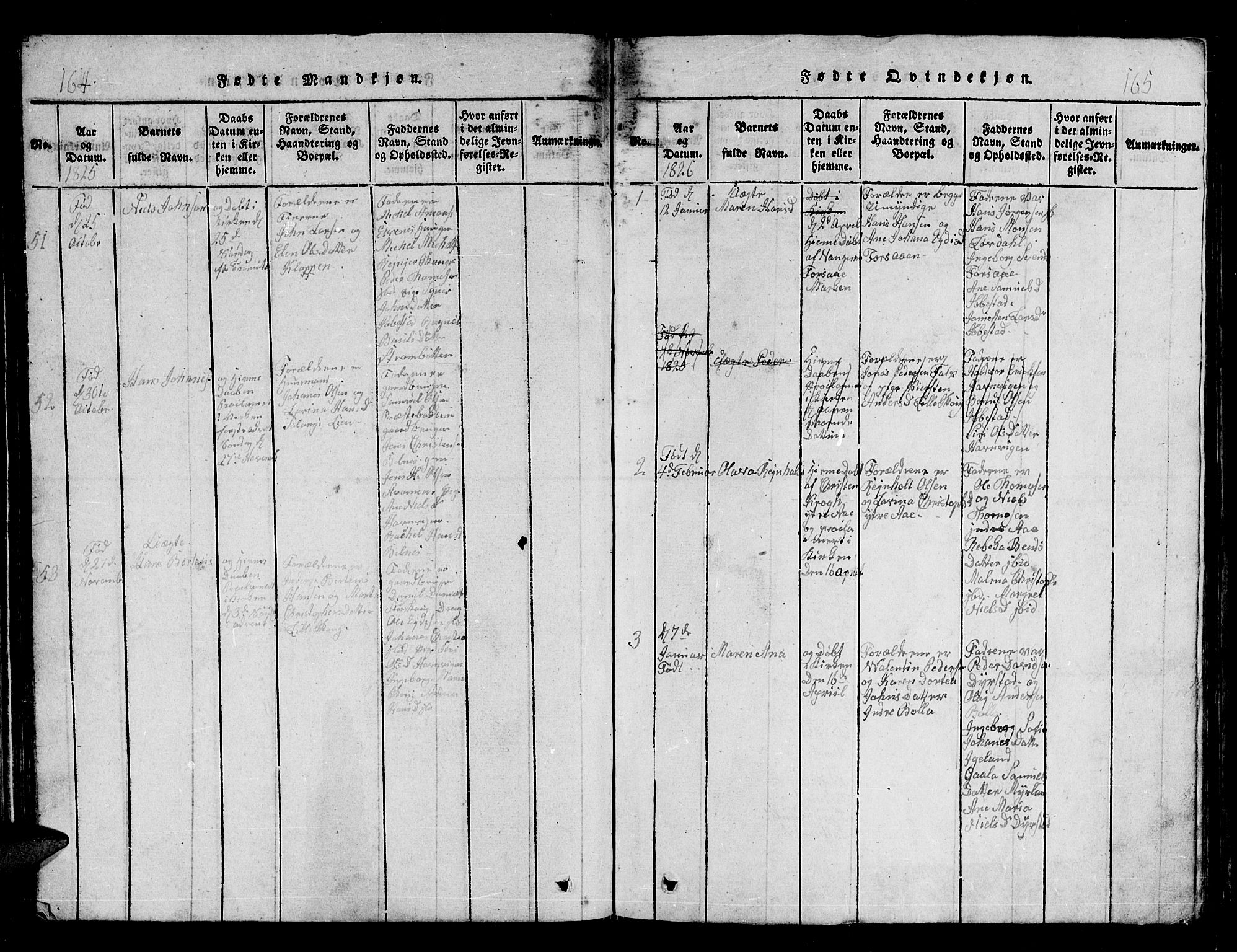 Ibestad sokneprestembete, SATØ/S-0077/H/Ha/Hab/L0002klokker: Parish register (copy) no. 2, 1821-1833, p. 164-165