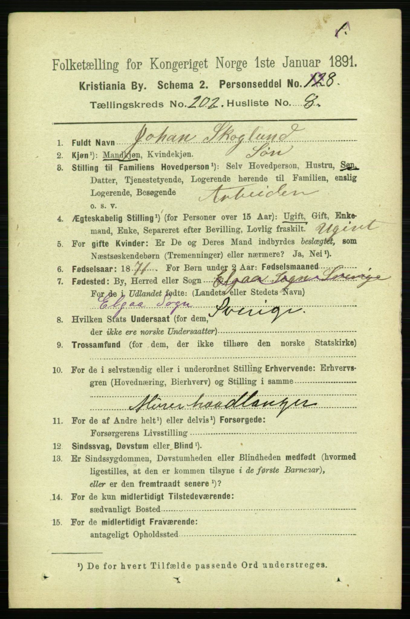 RA, 1891 census for 0301 Kristiania, 1891, p. 121650