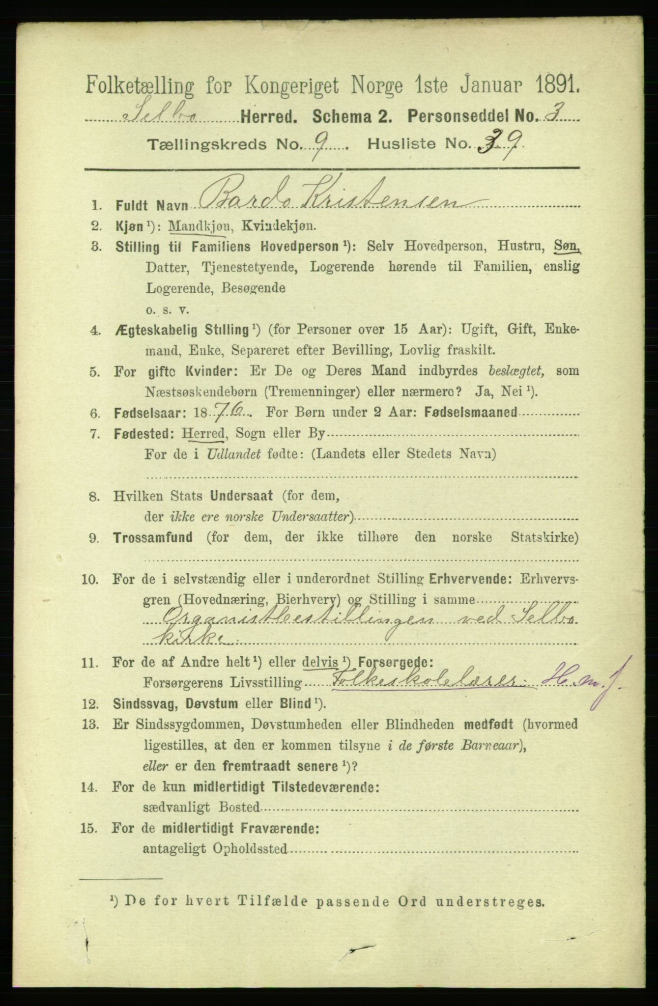 RA, 1891 census for 1664 Selbu, 1891, p. 3597