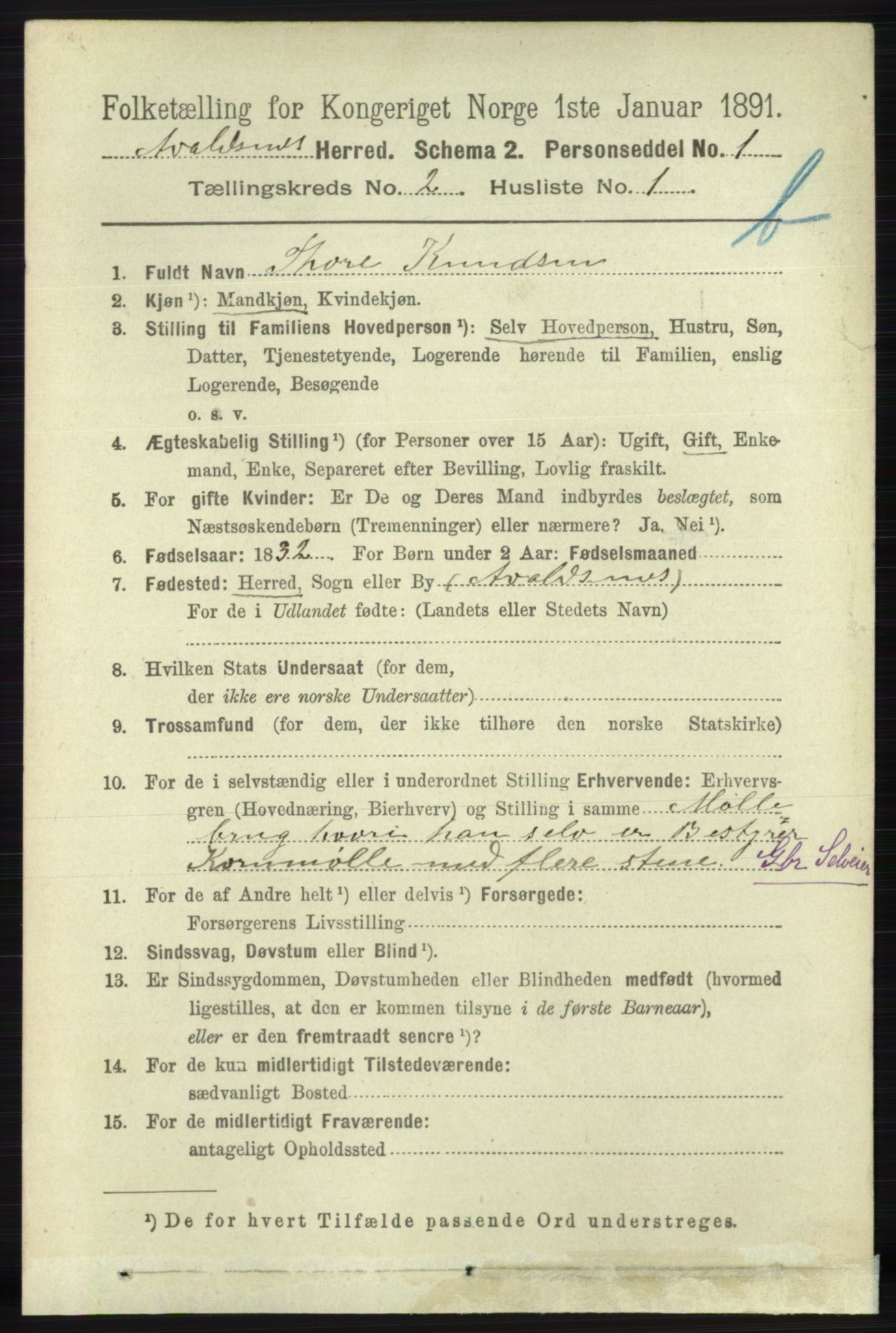 RA, 1891 census for 1147 Avaldsnes, 1891, p. 1988