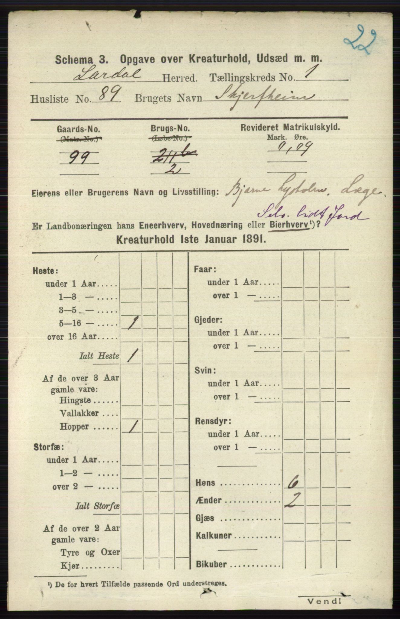 RA, 1891 census for 0728 Lardal, 1891, p. 3415