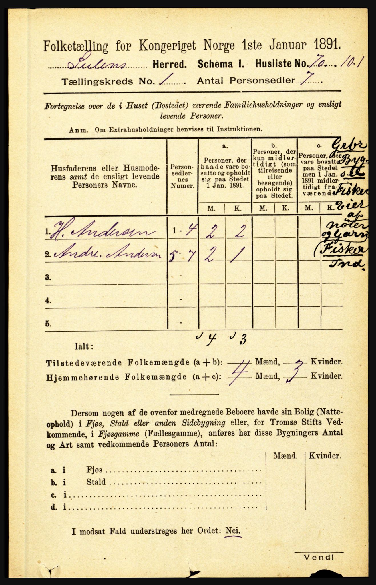 RA, 1891 census for 1412 Solund, 1891, p. 90