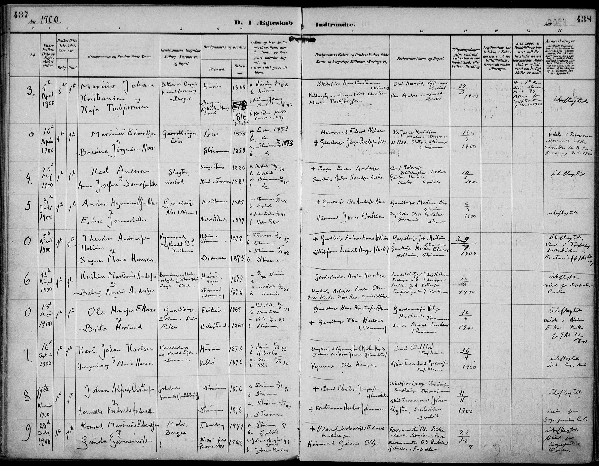 Strømm kirkebøker, AV/SAKO-A-322/F/Fa/L0005: Parish register (official) no. I 5, 1898-1919, p. 437-438