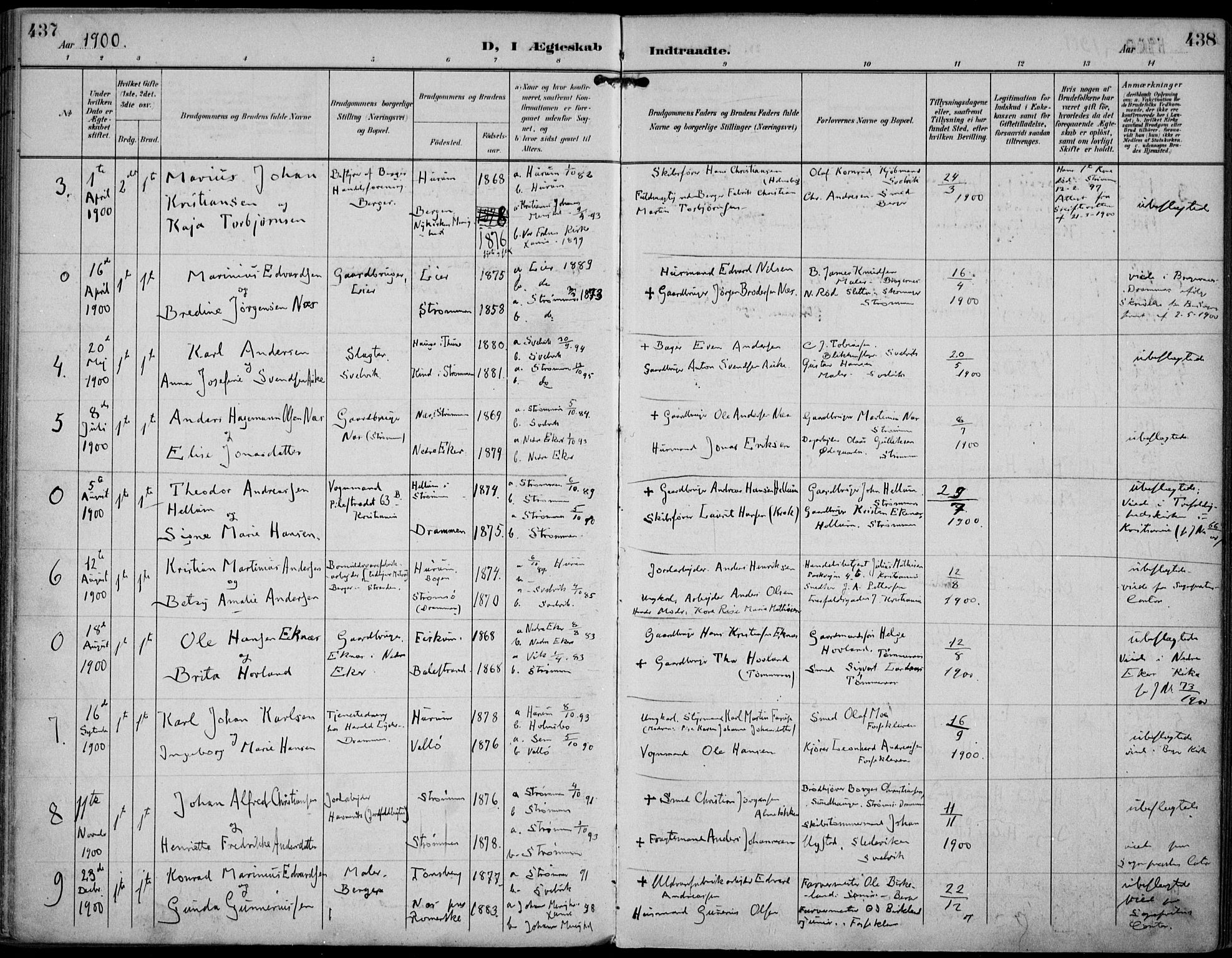 Strømm kirkebøker, SAKO/A-322/F/Fa/L0005: Parish register (official) no. I 5, 1898-1919, p. 437-438