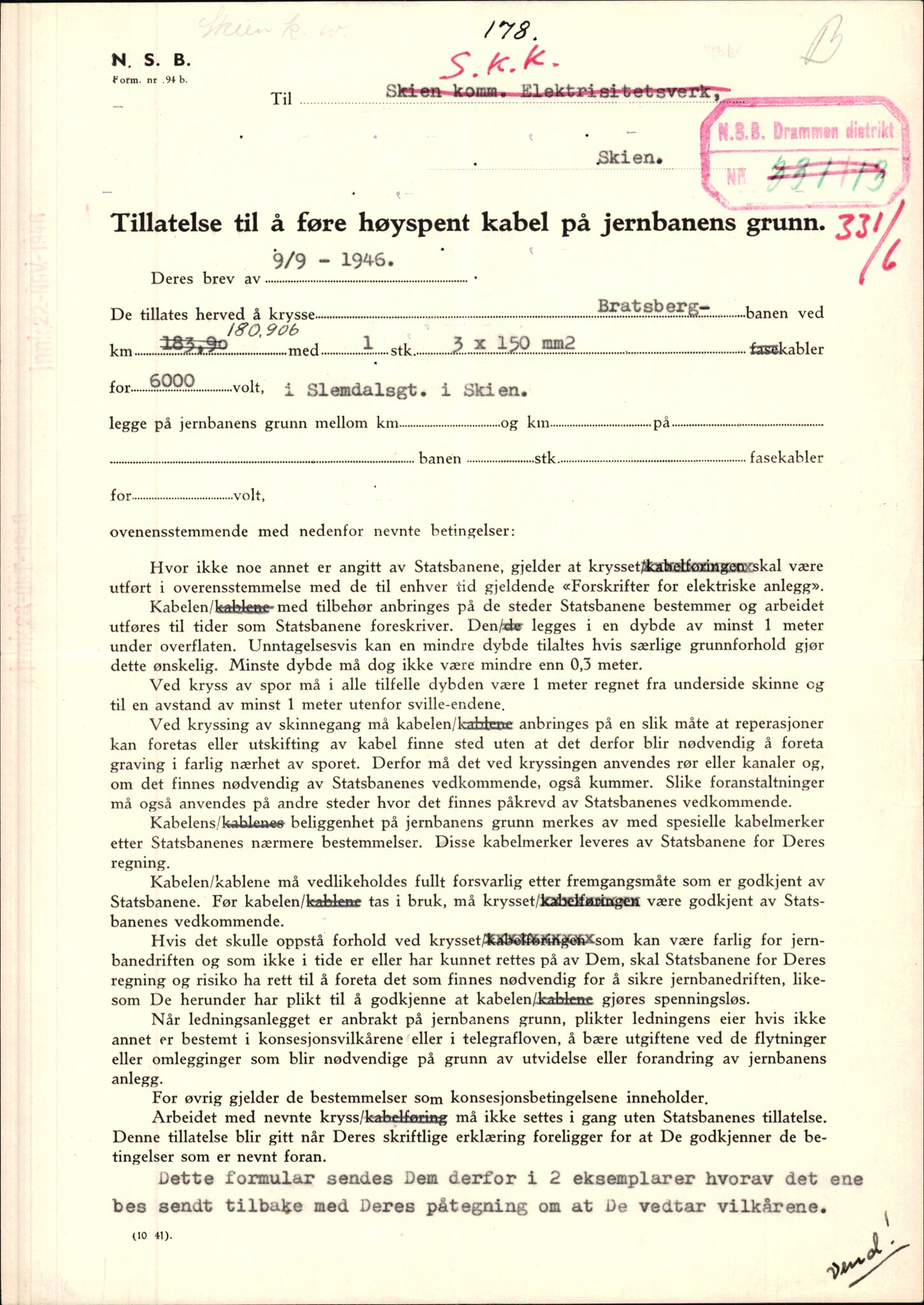 Norges Statsbaner Drammen distrikt (NSB), AV/SAKO-A-30/F/Fe/Fee/L0003: Kabelkryss Drammenbanen, Bratsbergbanen, Numedalsbanen og Sørlandsbanen, 1903-1989, p. 917