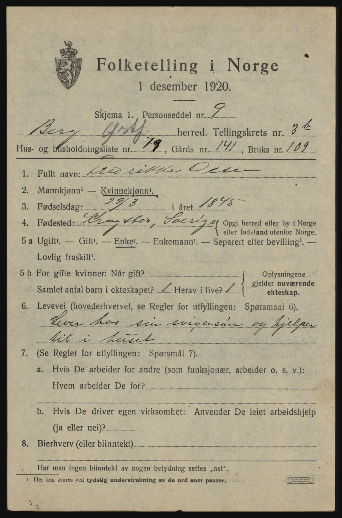 SAO, 1920 census for Berg, 1920, p. 7027