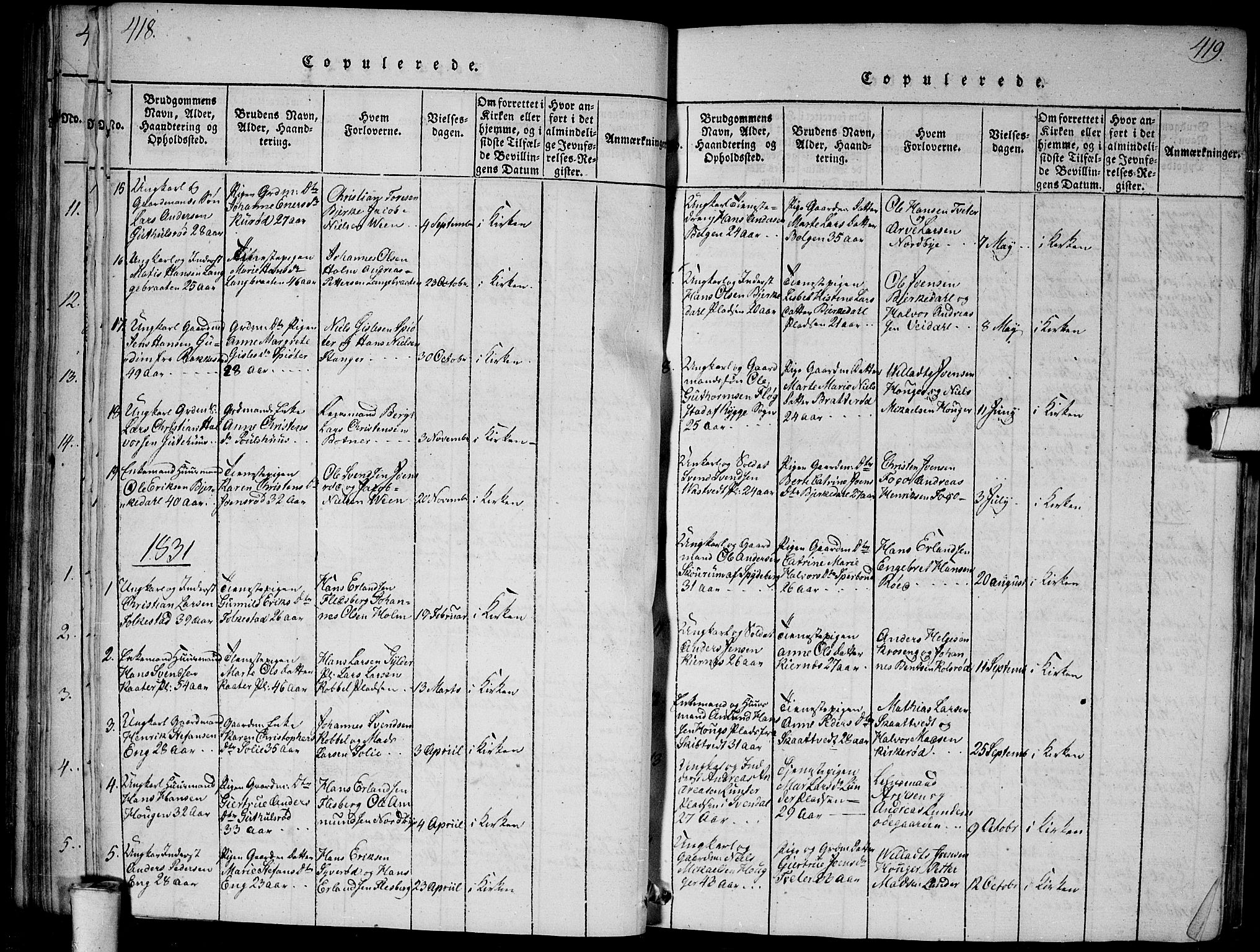Våler prestekontor Kirkebøker, SAO/A-11083/G/Ga/L0001: Parish register (copy) no. I 1, 1815-1839, p. 418-419