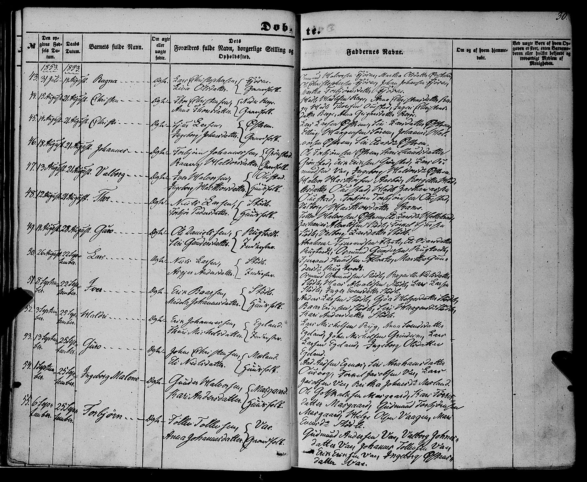 Etne sokneprestembete, AV/SAB-A-75001/H/Haa: Parish register (official) no. A 8, 1848-1862, p. 30