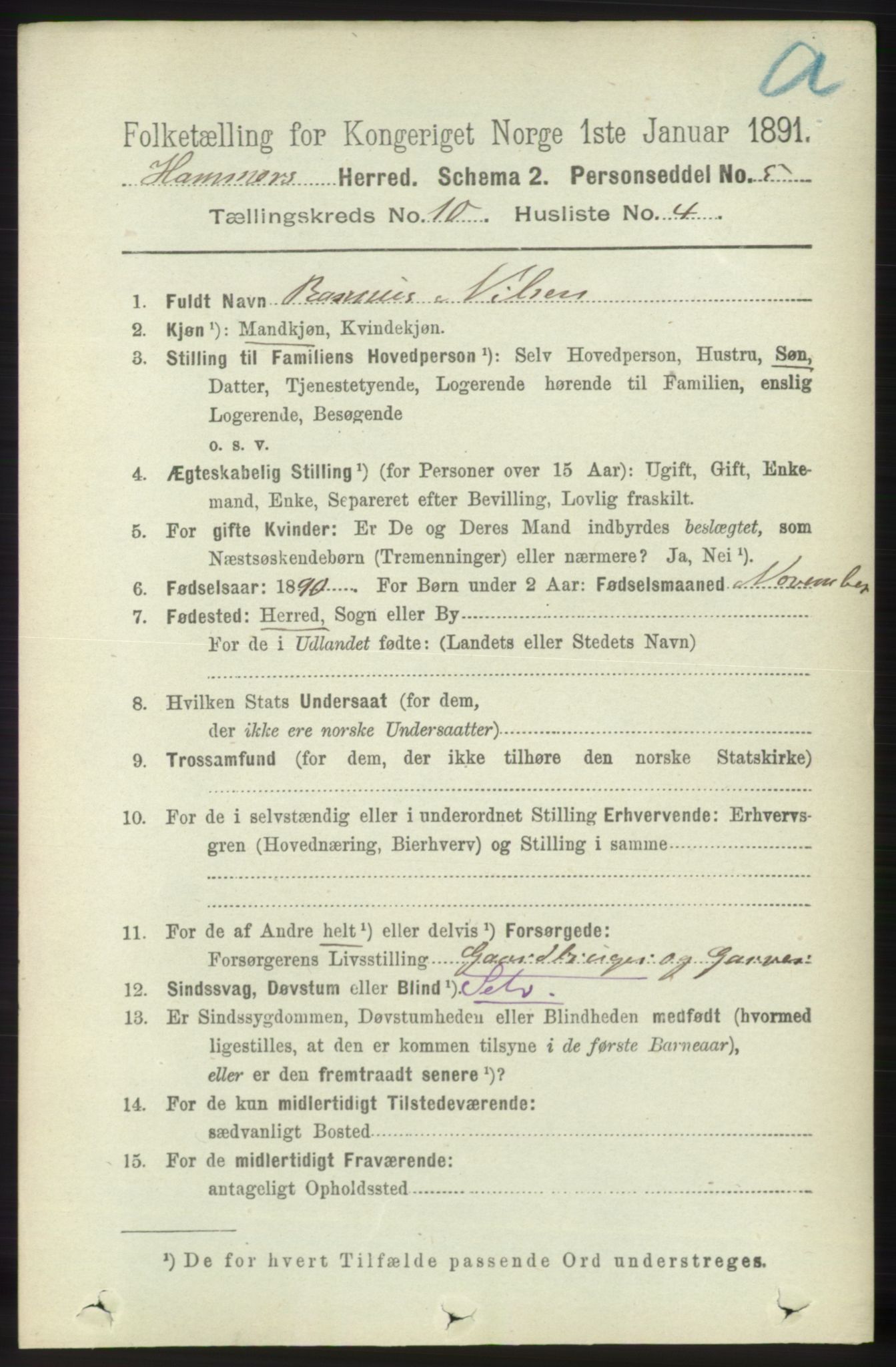 RA, 1891 census for 1254 Hamre, 1891, p. 2800