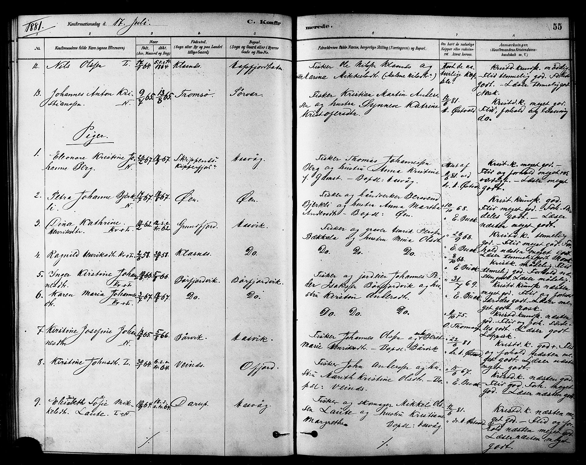 Loppa sokneprestkontor, AV/SATØ-S-1339/H/Ha/L0007kirke: Parish register (official) no. 7, 1879-1889, p. 55