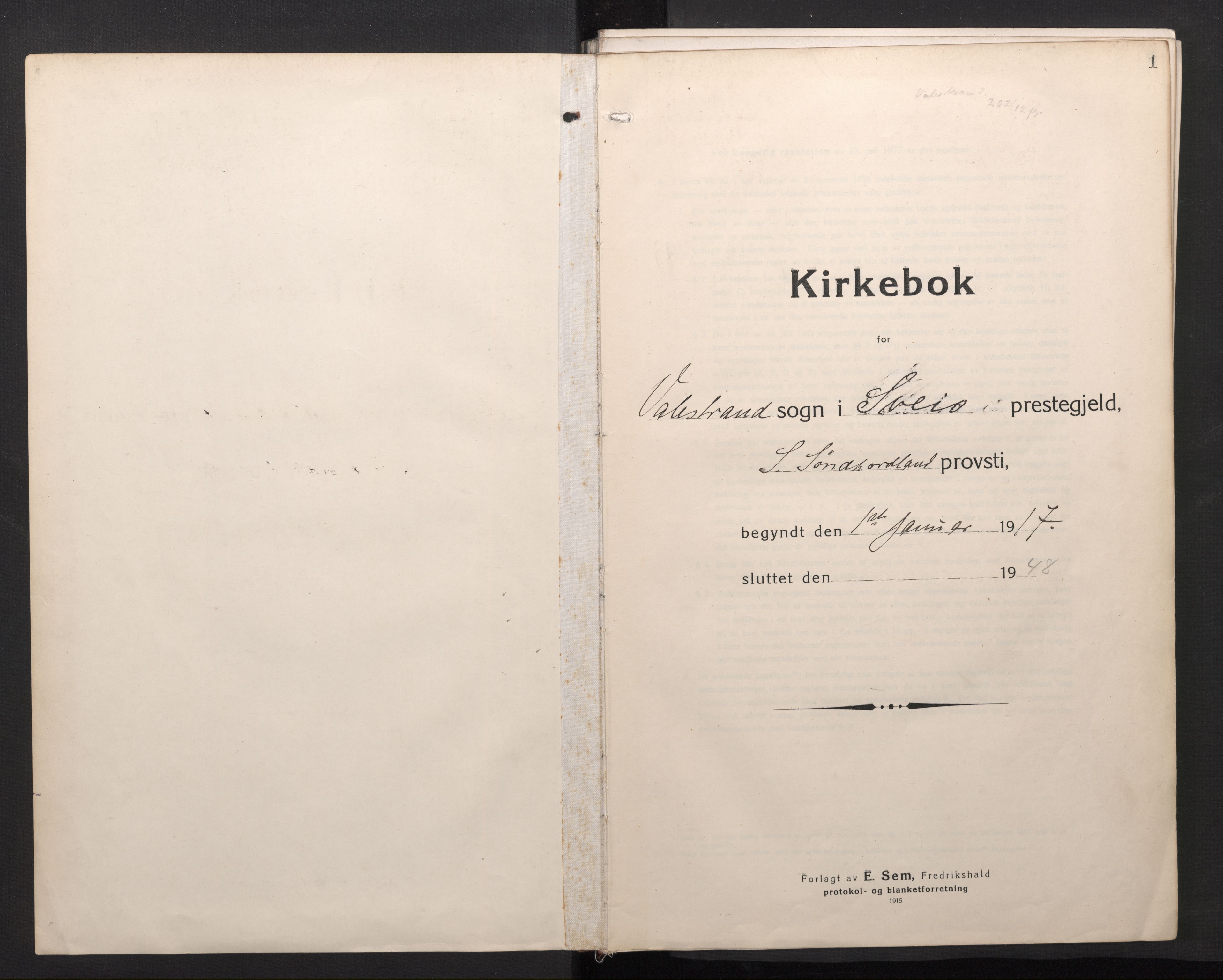Sveio Sokneprestembete, SAB/A-78501/H/Haa: Parish register (official) no. C 4, 1917-1948, p. 1