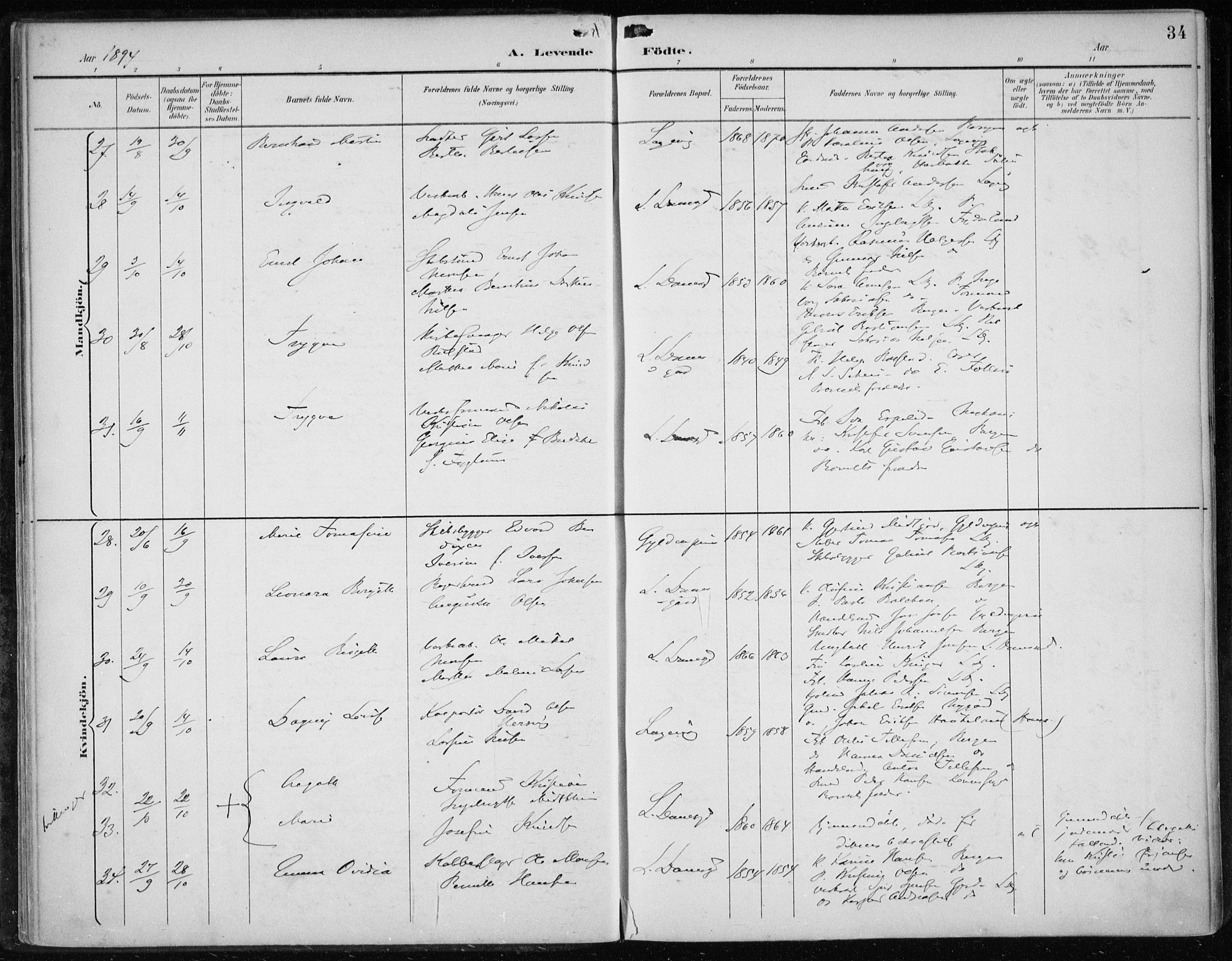 Askøy Sokneprestembete, AV/SAB-A-74101/H/Ha/Haa/Haae/L0003: Parish register (official) no. E 3, 1891-1903, p. 34