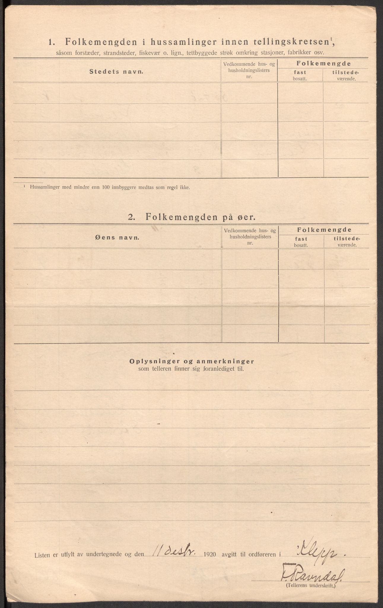 SAST, 1920 census for Klepp, 1920, p. 9