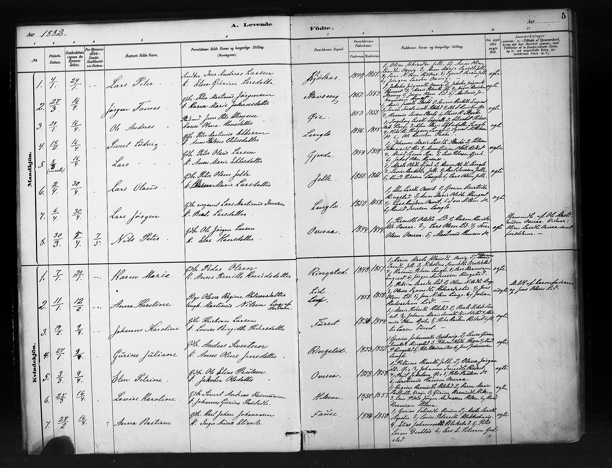 Ministerialprotokoller, klokkerbøker og fødselsregistre - Møre og Romsdal, AV/SAT-A-1454/520/L0283: Parish register (official) no. 520A12, 1882-1898, p. 5