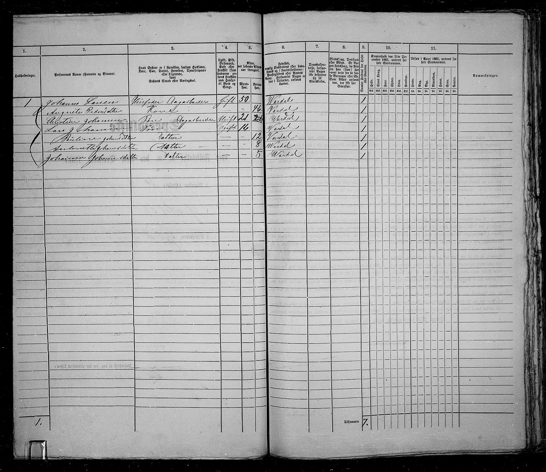 RA, 1865 census for Vardal/Gjøvik, 1865, p. 50