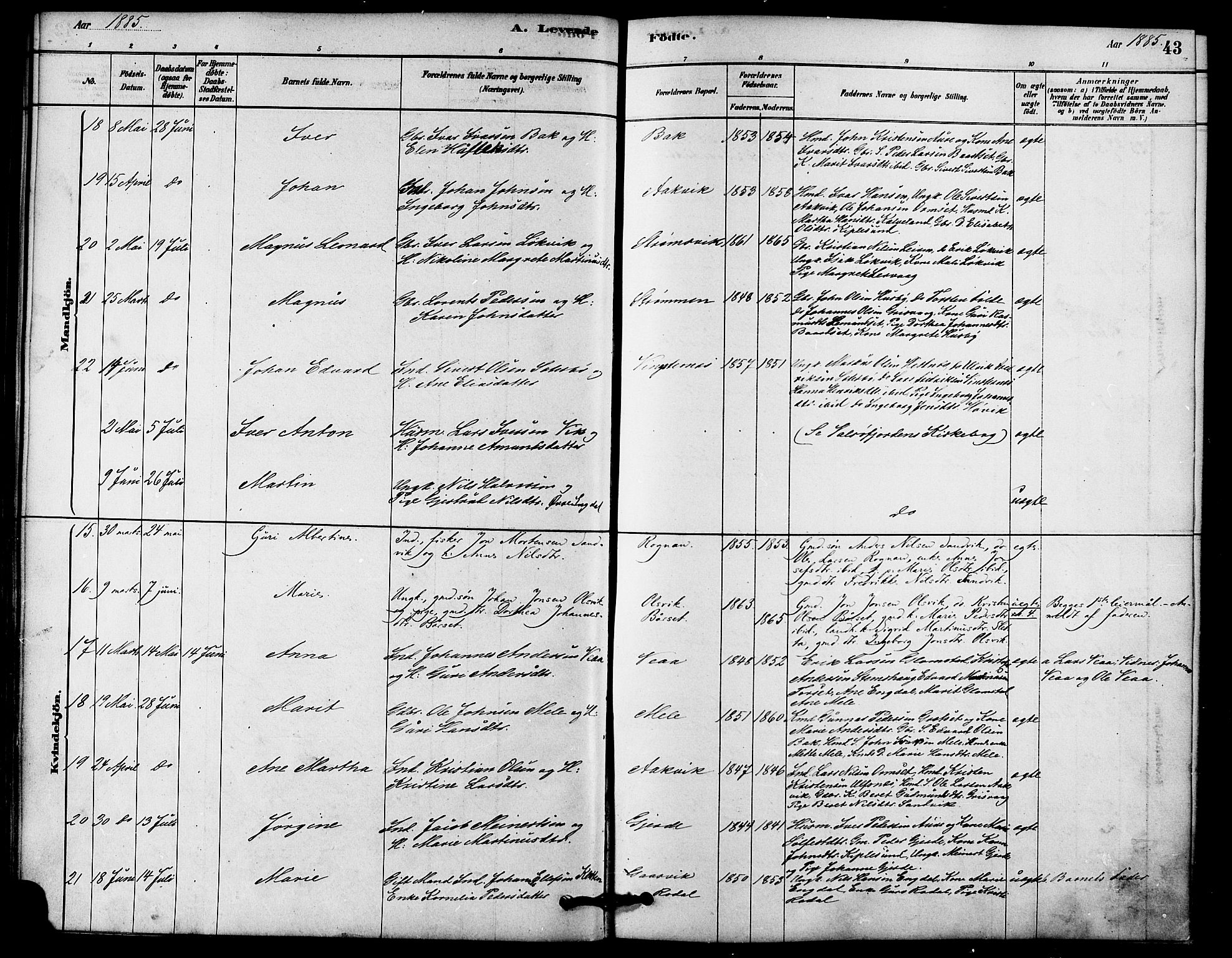 Ministerialprotokoller, klokkerbøker og fødselsregistre - Møre og Romsdal, AV/SAT-A-1454/578/L0906: Parish register (official) no. 578A05, 1878-1886, p. 43