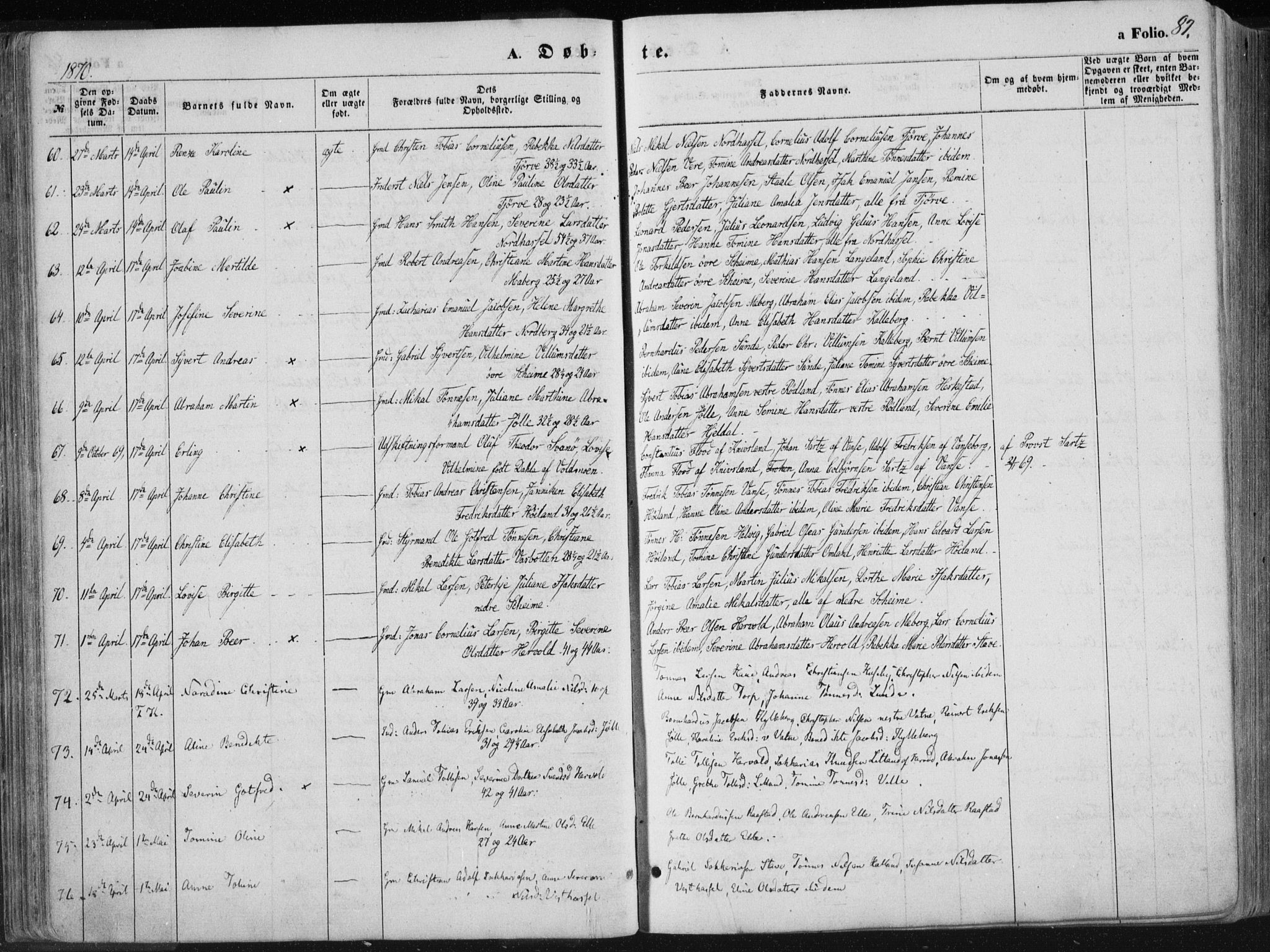 Lista sokneprestkontor, AV/SAK-1111-0027/F/Fa/L0011: Parish register (official) no. A 11, 1861-1878, p. 87