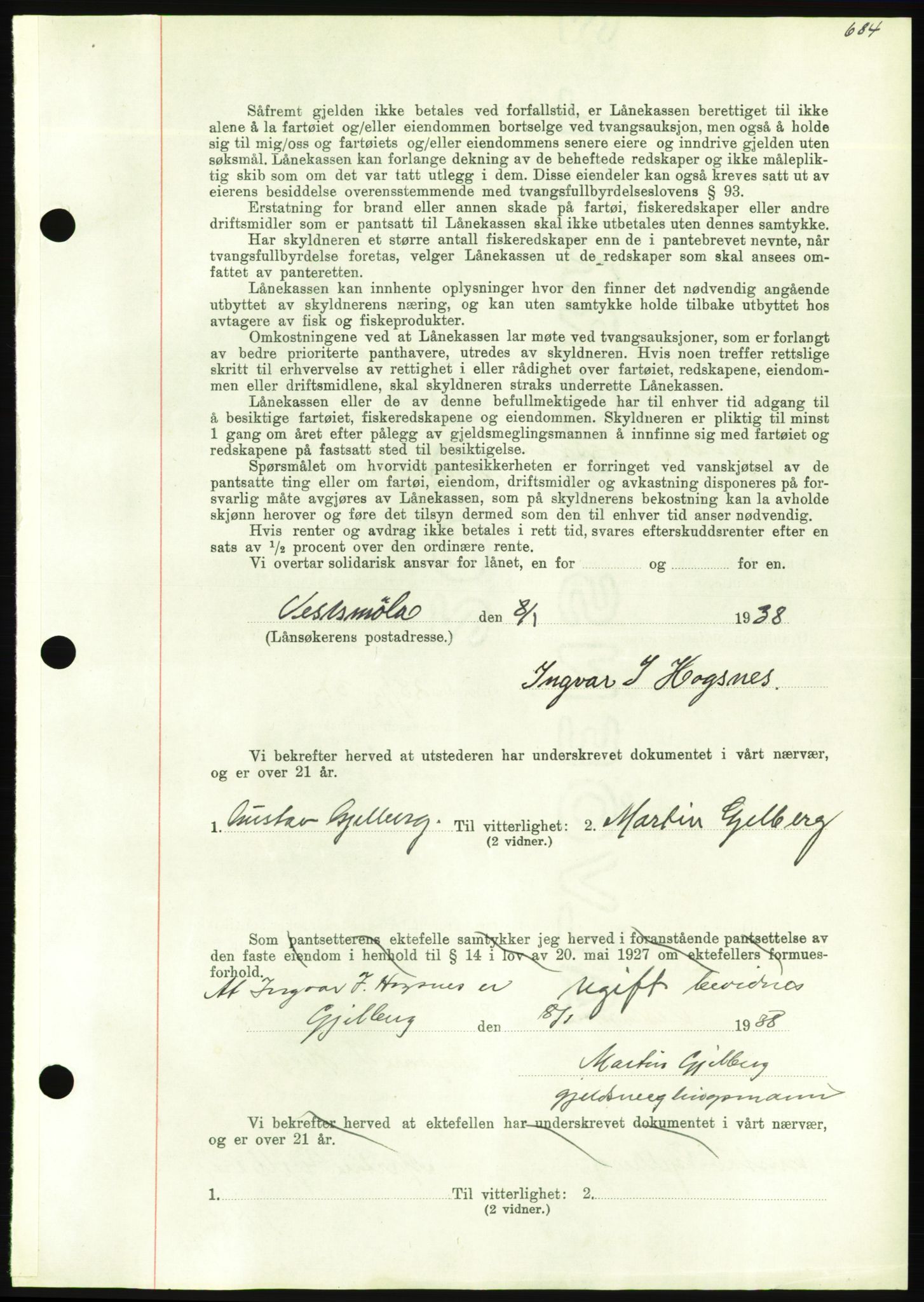 Nordmøre sorenskriveri, AV/SAT-A-4132/1/2/2Ca/L0092: Mortgage book no. B82, 1937-1938, Diary no: : 297/1938