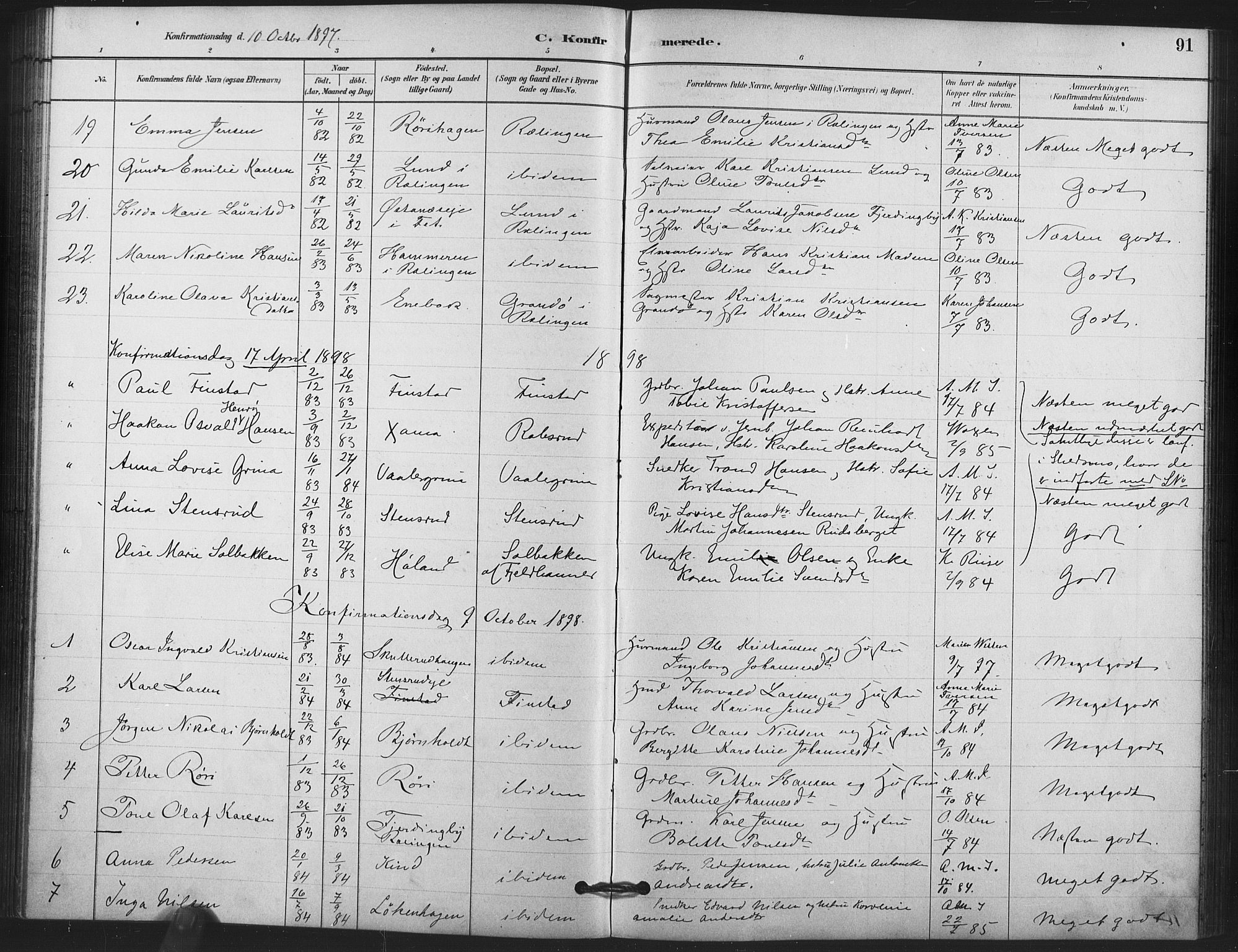 Skedsmo prestekontor Kirkebøker, AV/SAO-A-10033a/F/Fb/L0001: Parish register (official) no. II 1, 1883-1901, p. 91