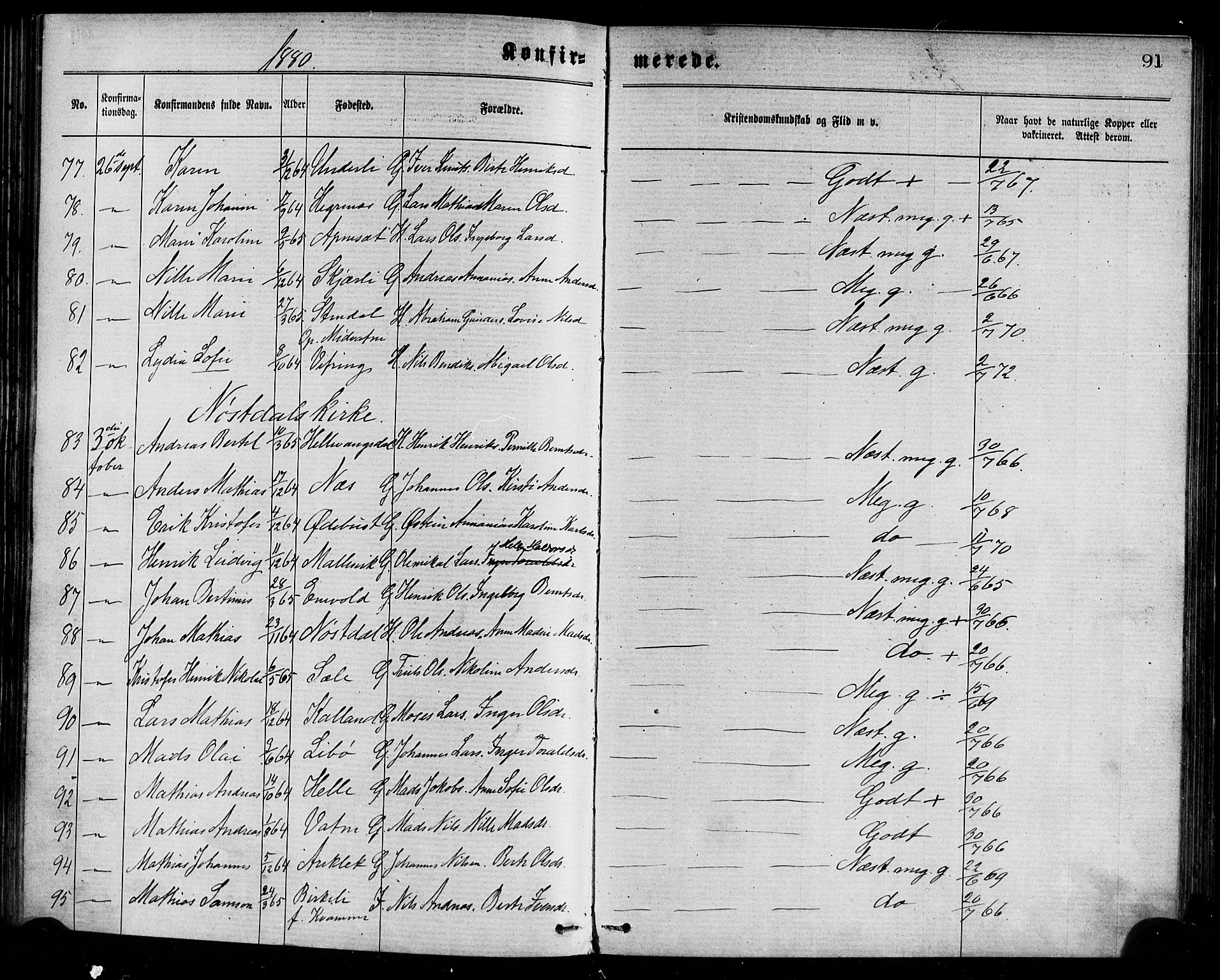 Førde sokneprestembete, AV/SAB-A-79901/H/Haa/Haaa/L0011: Parish register (official) no. A 11, 1877-1880, p. 91