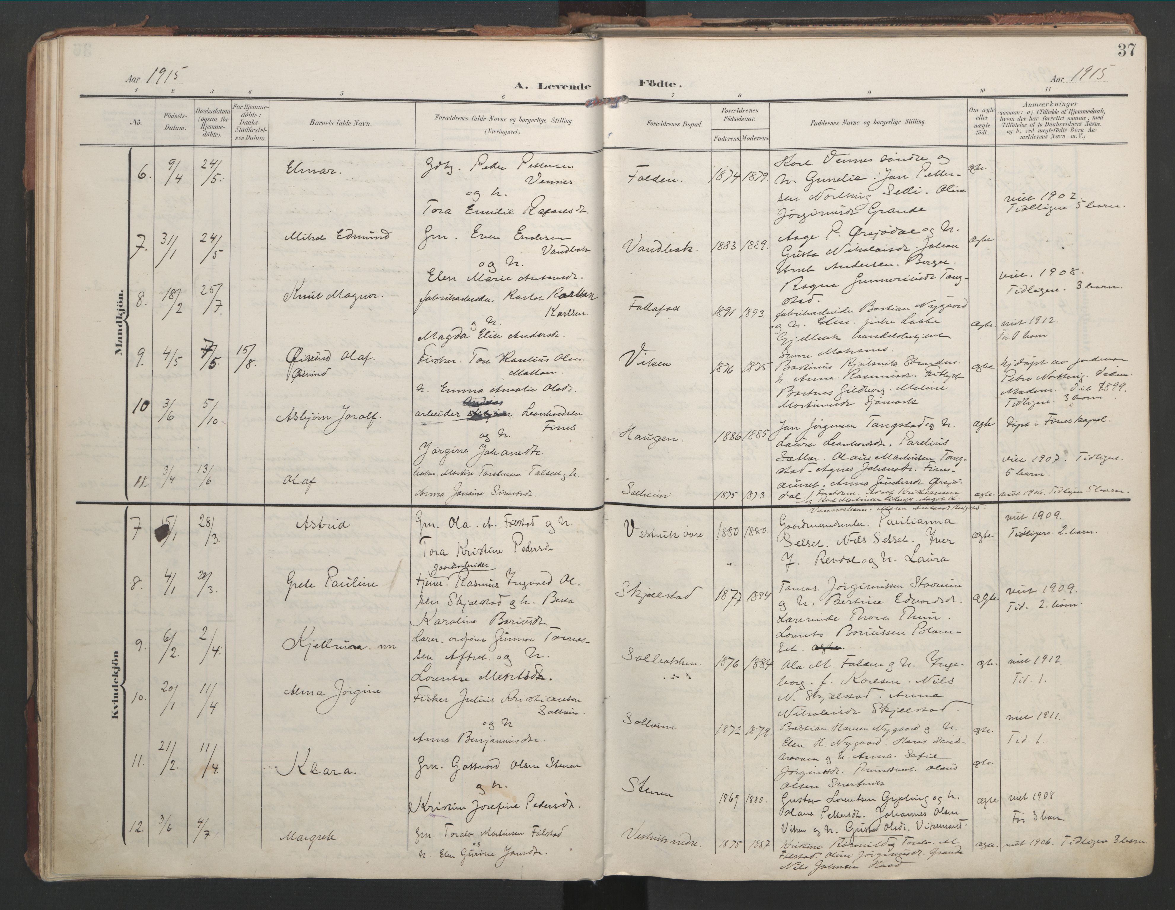 Ministerialprotokoller, klokkerbøker og fødselsregistre - Nord-Trøndelag, SAT/A-1458/744/L0421: Parish register (official) no. 744A05, 1905-1930, p. 37