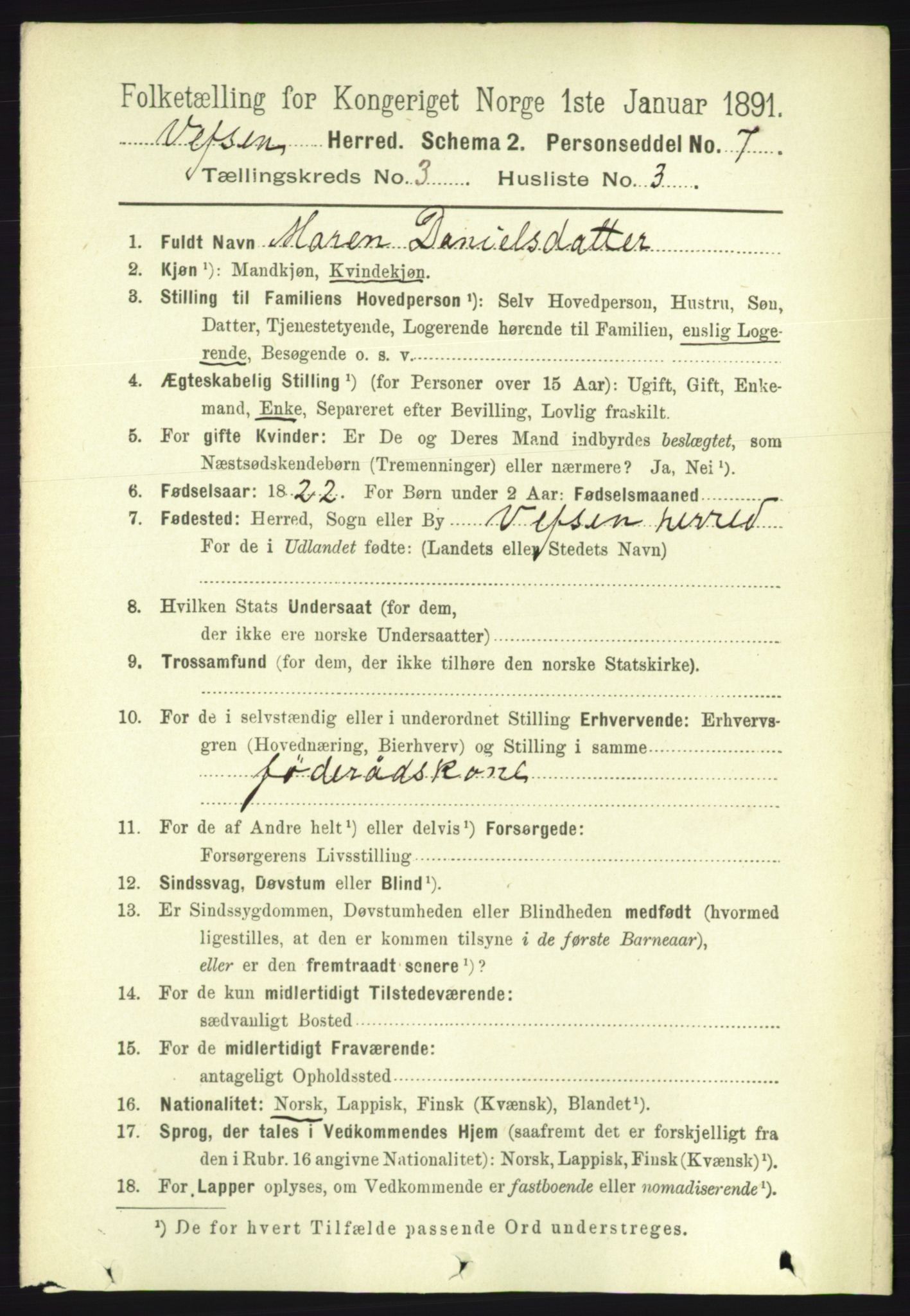 RA, 1891 census for 1824 Vefsn, 1891, p. 1293
