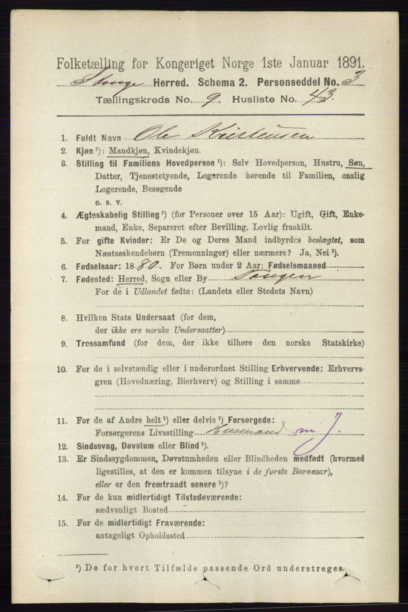 RA, 1891 census for 0417 Stange, 1891, p. 6292