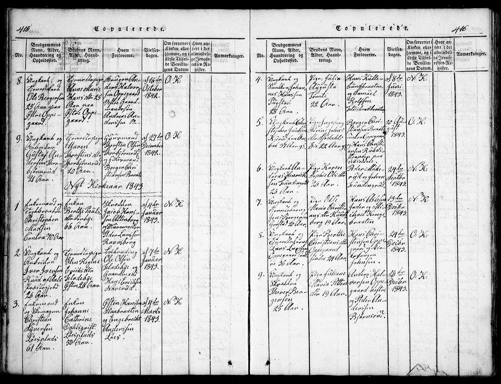 Nesodden prestekontor Kirkebøker, AV/SAO-A-10013/G/Ga/L0001: Parish register (copy) no. I 1, 1814-1847, p. 415-416