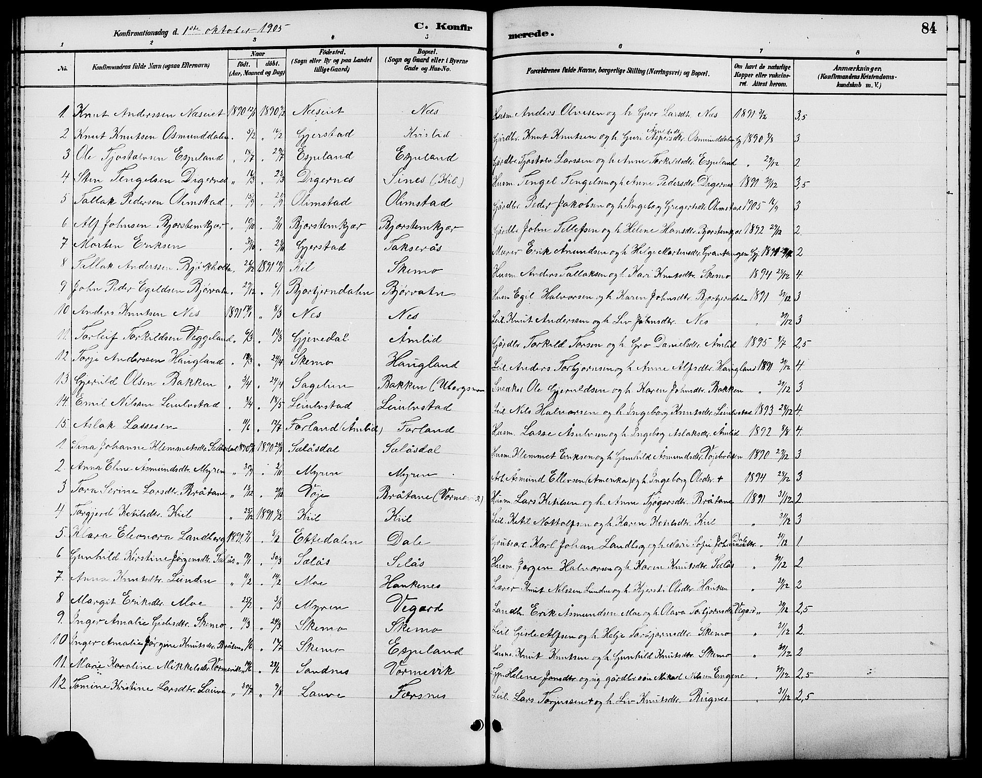 Gjerstad sokneprestkontor, SAK/1111-0014/F/Fb/Fbb/L0004: Parish register (copy) no. B 4, 1890-1910, p. 84