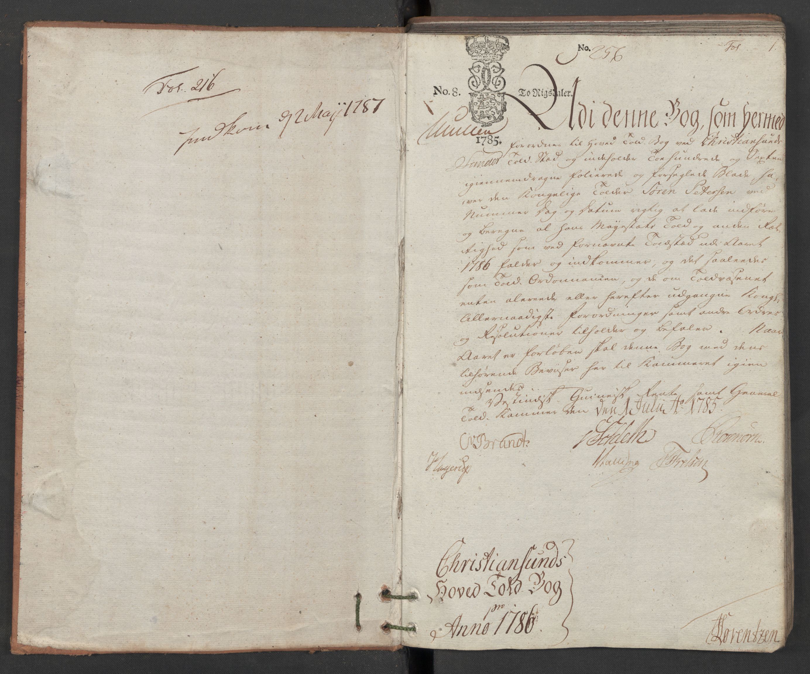 Generaltollkammeret, tollregnskaper, RA/EA-5490/R32/L0043/0001: Tollregnskaper Kristiansund / Hovedtollbok, 1786, p. 1a