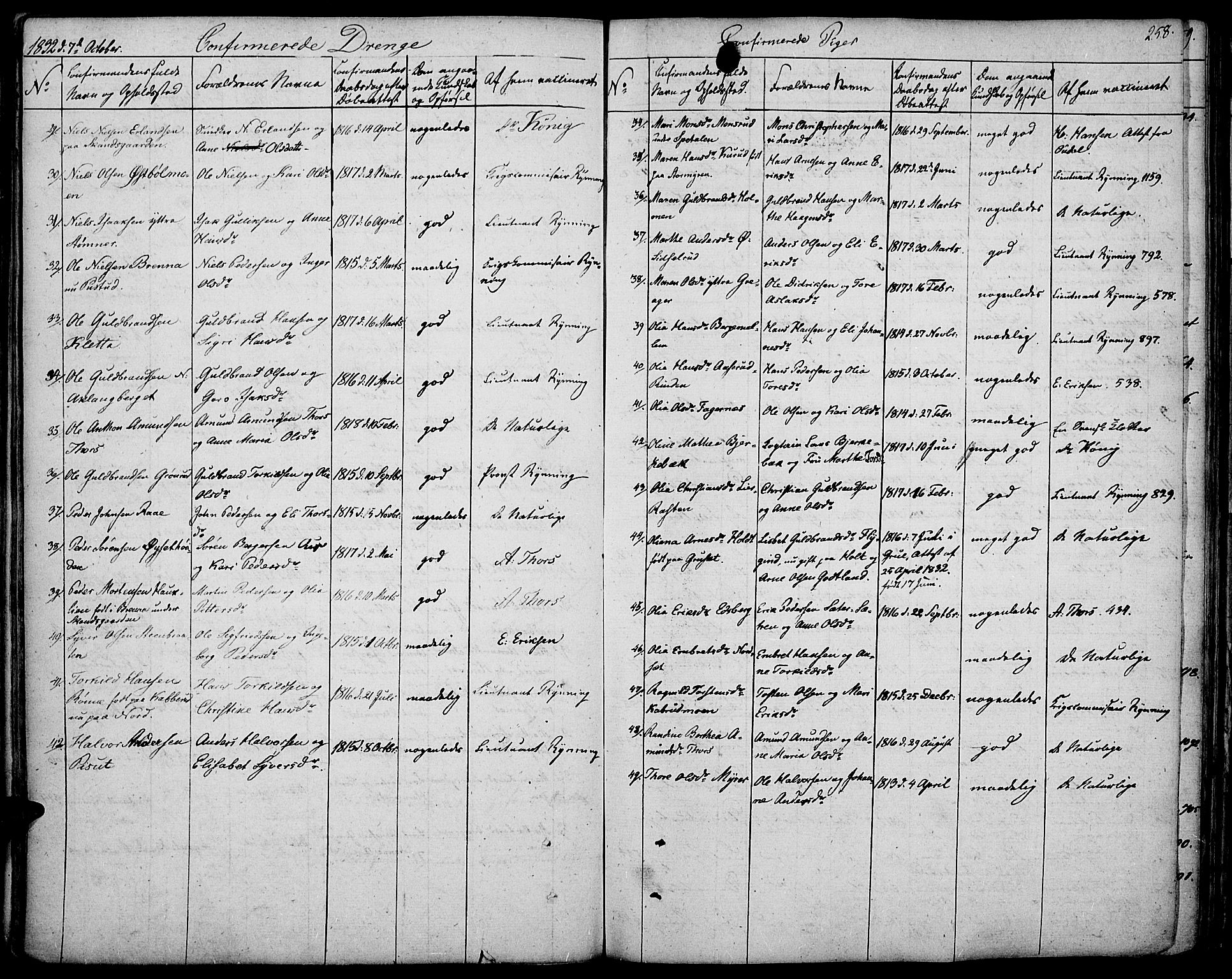 Vinger prestekontor, AV/SAH-PREST-024/H/Ha/Haa/L0007: Parish register (official) no. 7, 1826-1839, p. 258