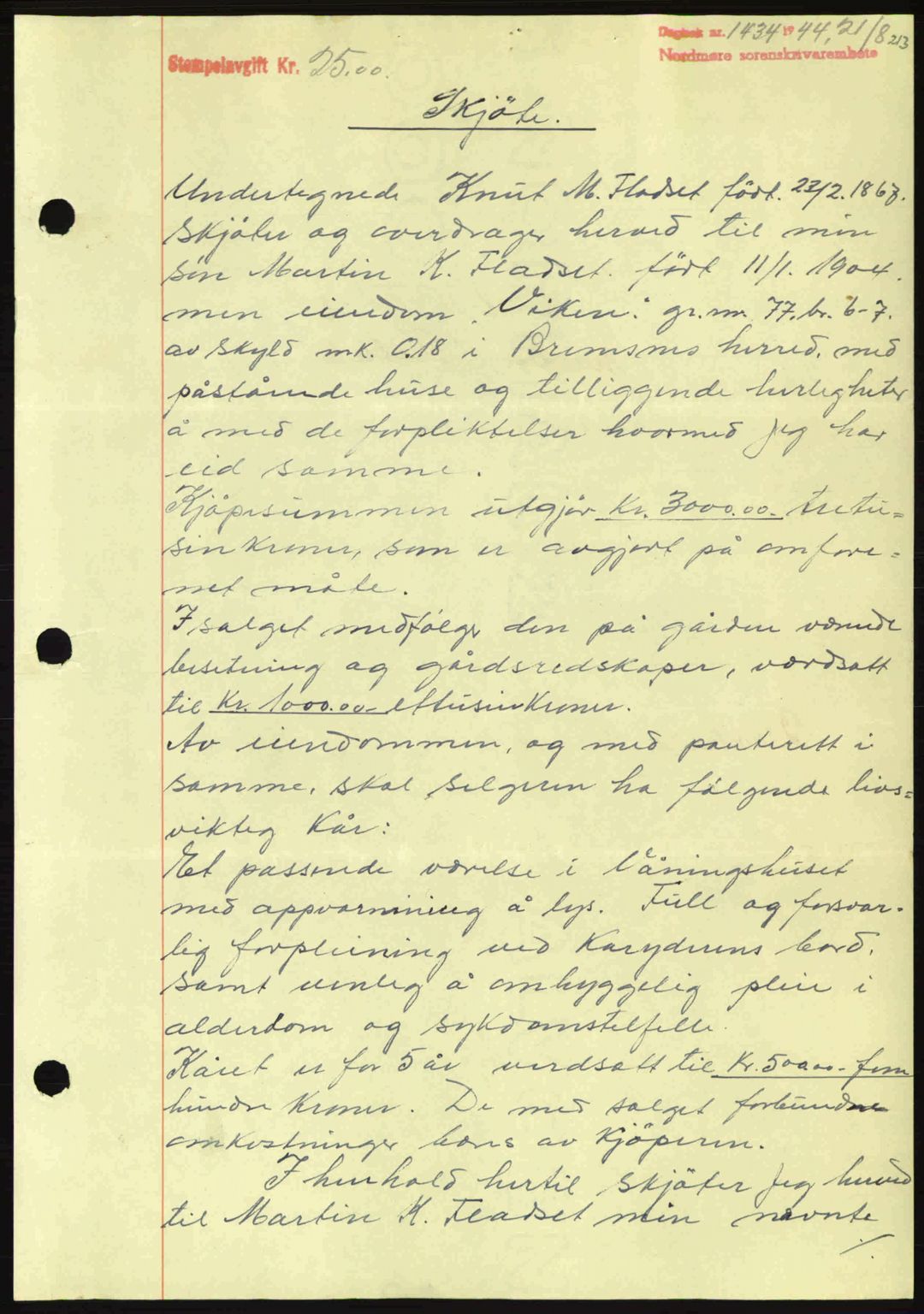 Nordmøre sorenskriveri, AV/SAT-A-4132/1/2/2Ca: Mortgage book no. A98, 1944-1944, Diary no: : 1434/1944