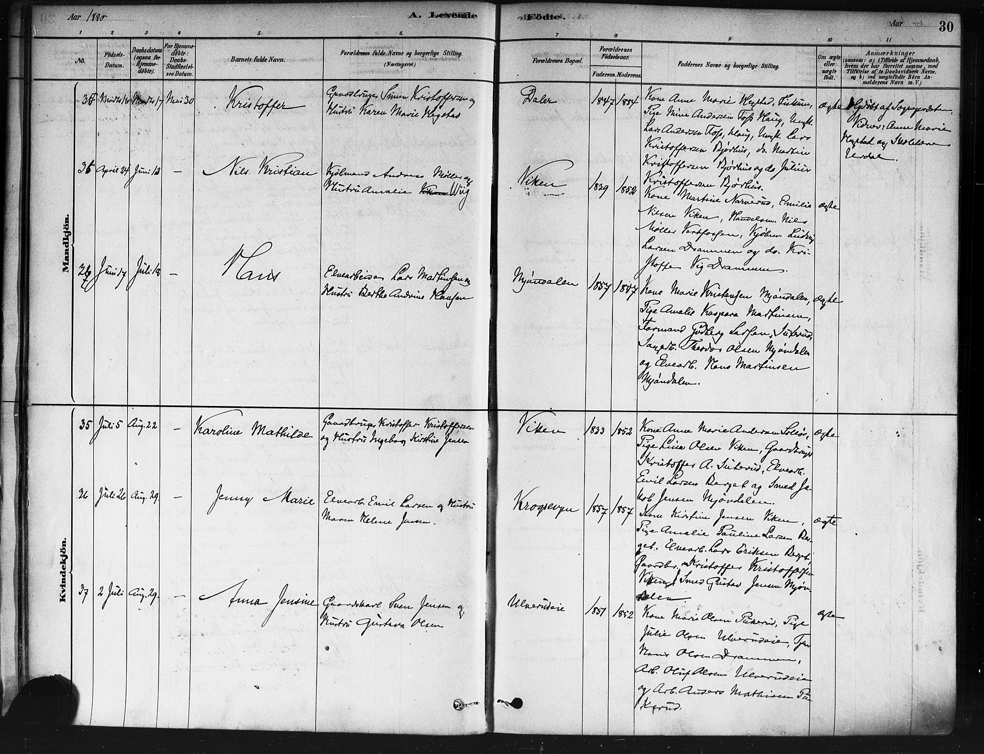 Nedre Eiker kirkebøker, SAKO/A-612/F/Fa/L0002: Parish register (official) no. 2, 1878-1885, p. 30