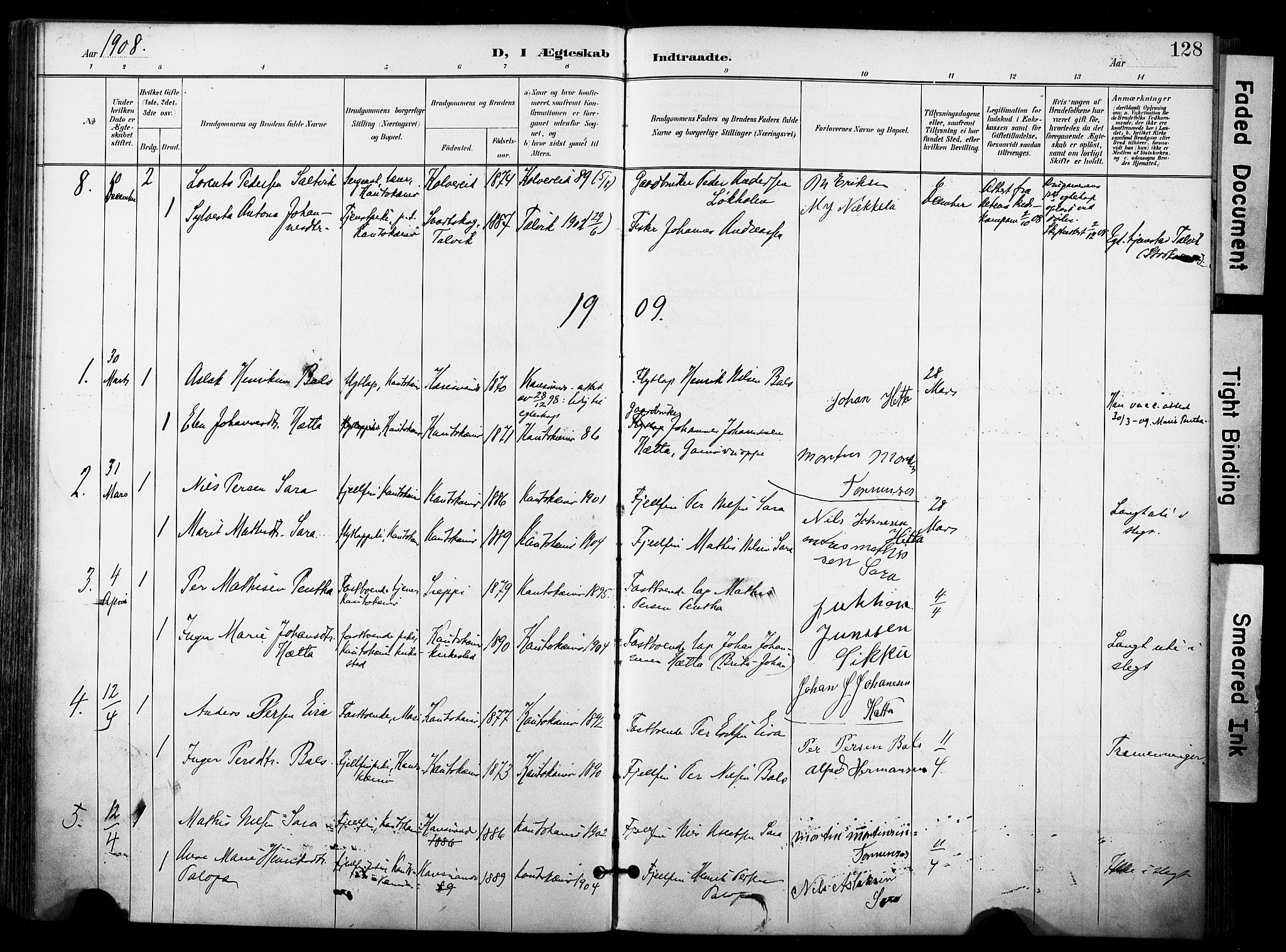 Kautokeino sokneprestembete, AV/SATØ-S-1340/H/Ha/L0005.kirke: Parish register (official) no. 5, 1896-1916, p. 128