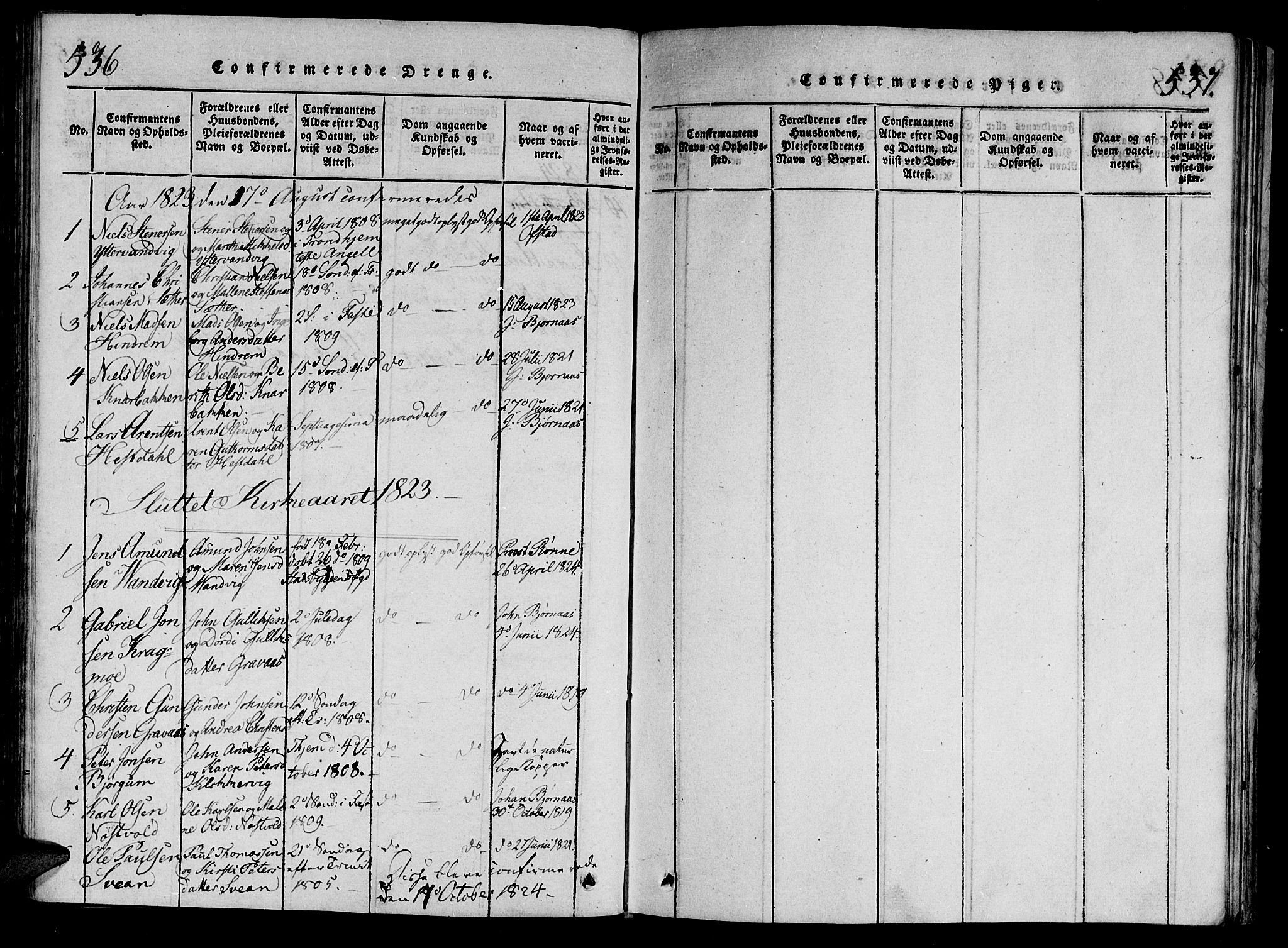 Ministerialprotokoller, klokkerbøker og fødselsregistre - Nord-Trøndelag, AV/SAT-A-1458/701/L0005: Parish register (official) no. 701A05 /2, 1816-1825, p. 536-537