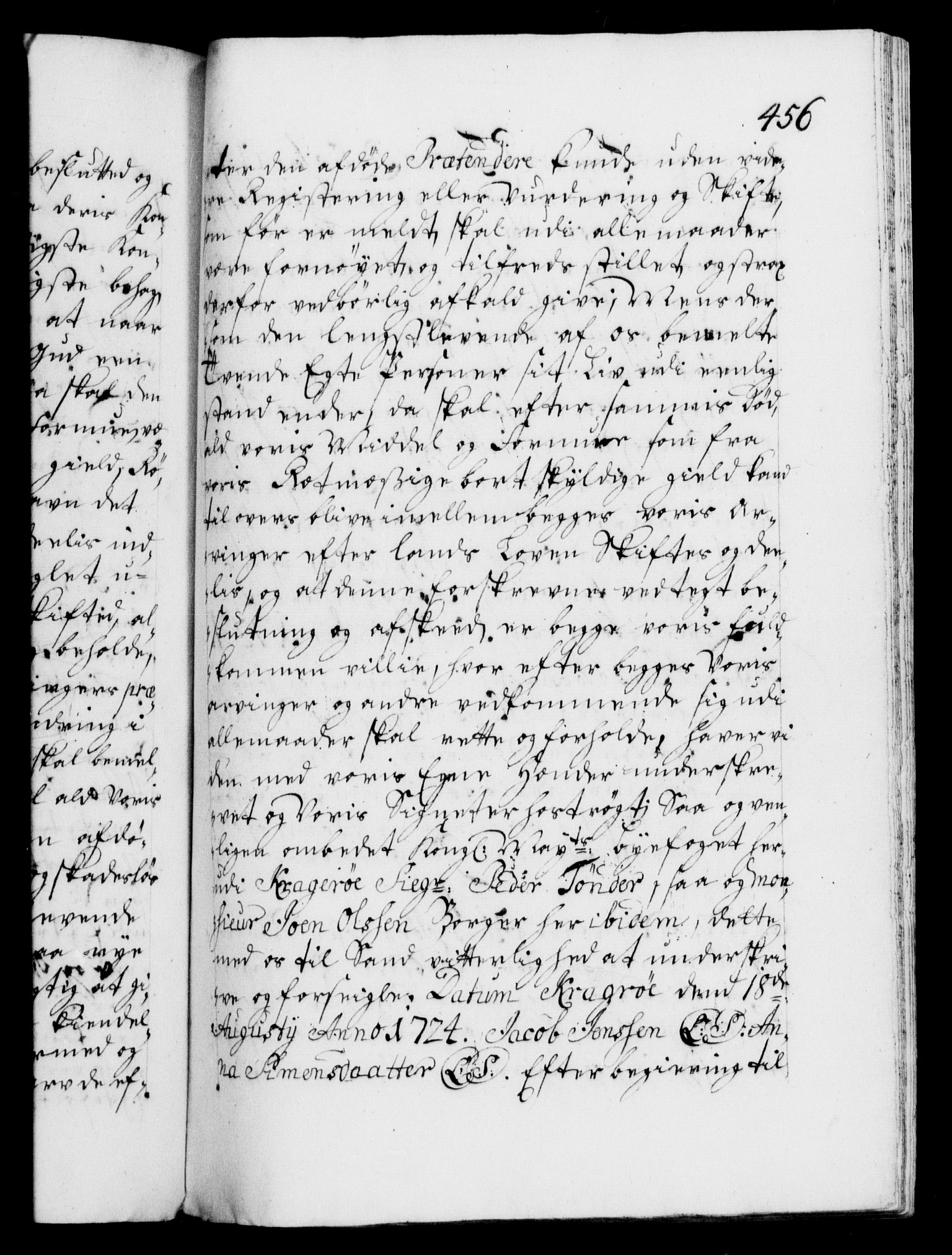 Danske Kanselli 1572-1799, AV/RA-EA-3023/F/Fc/Fca/Fcaa/L0024: Norske registre, 1723-1725, p. 456a