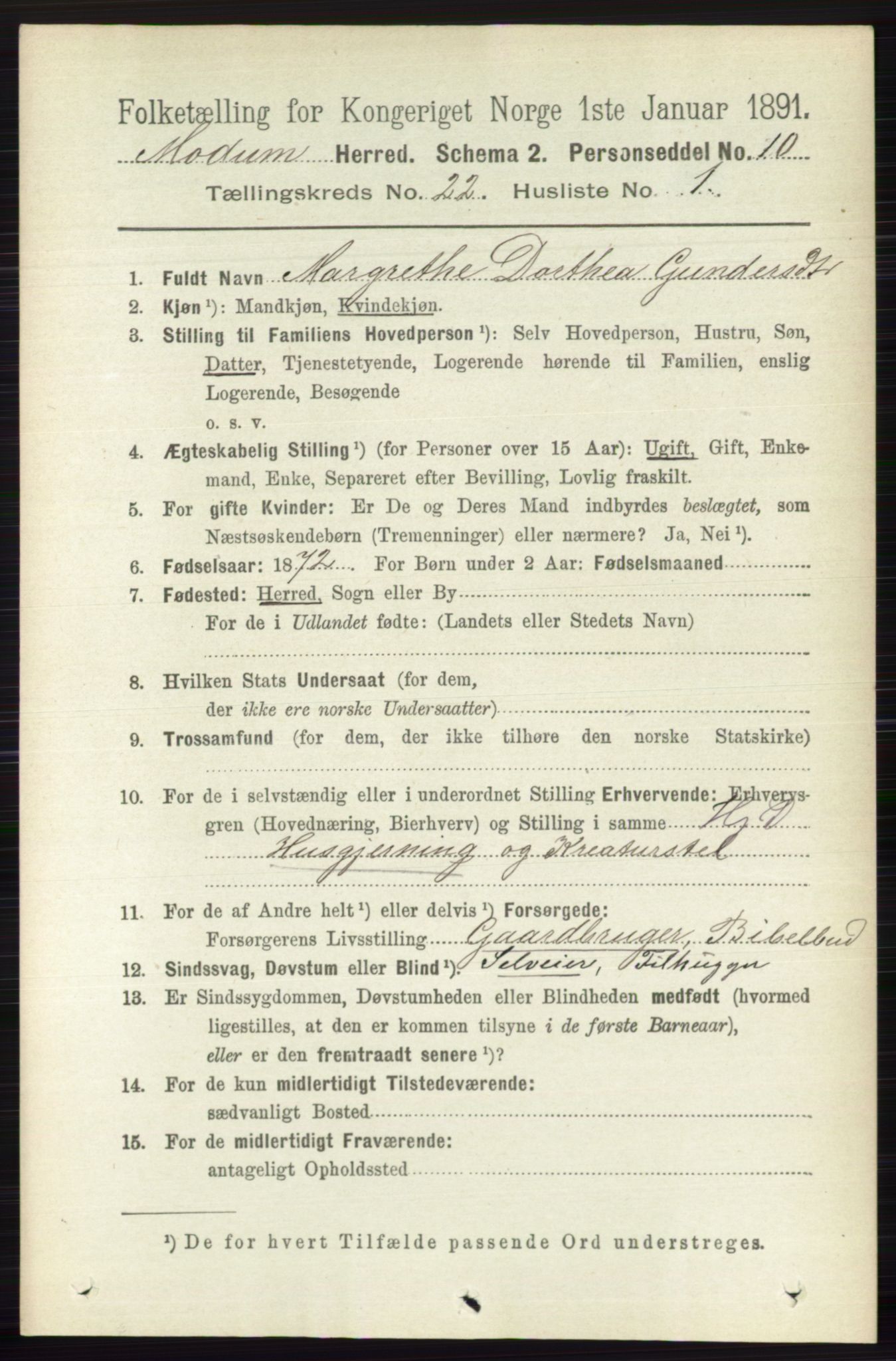 RA, 1891 census for 0623 Modum, 1891, p. 8398