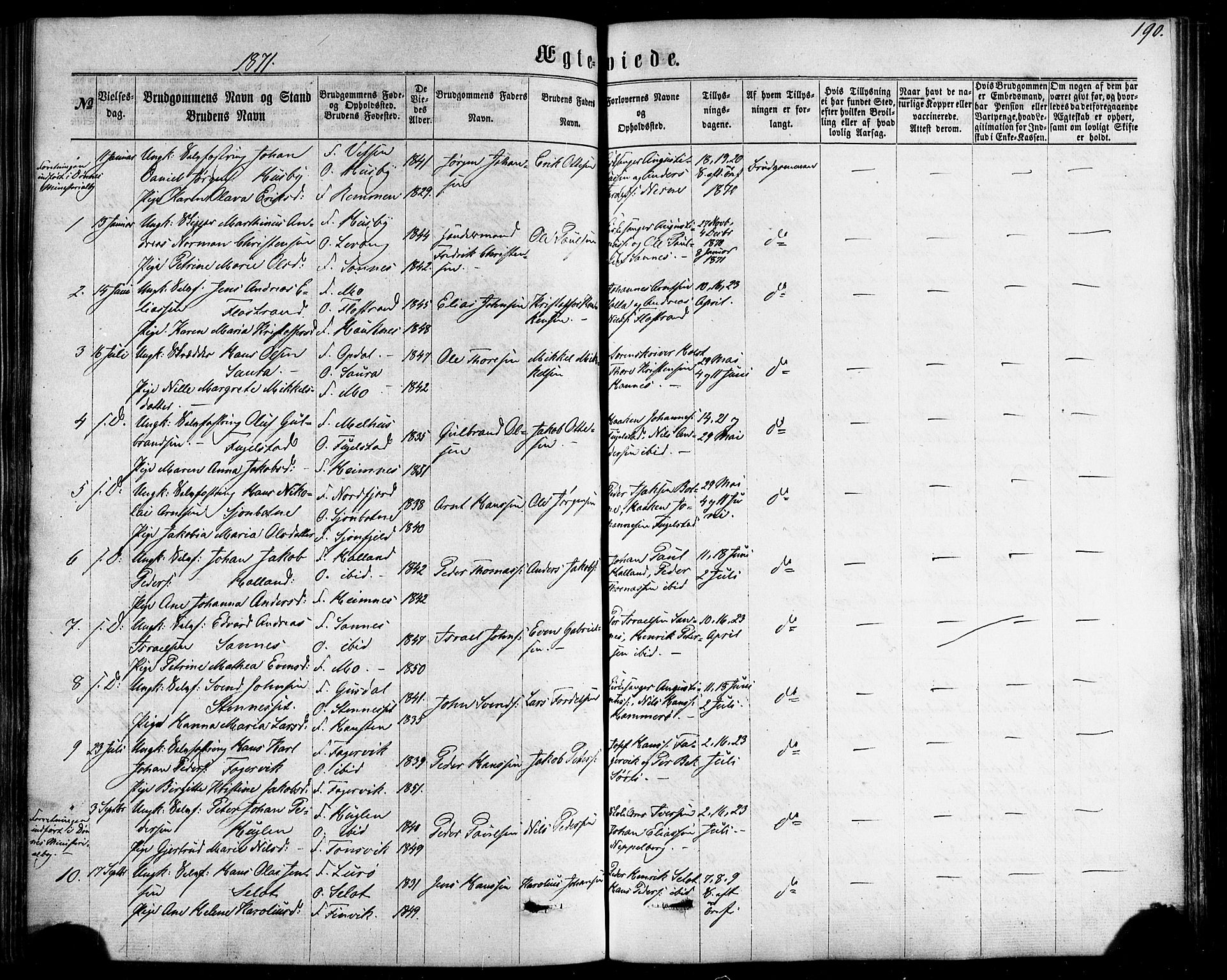 Ministerialprotokoller, klokkerbøker og fødselsregistre - Nordland, AV/SAT-A-1459/838/L0551: Parish register (official) no. 838A09, 1864-1880, p. 190