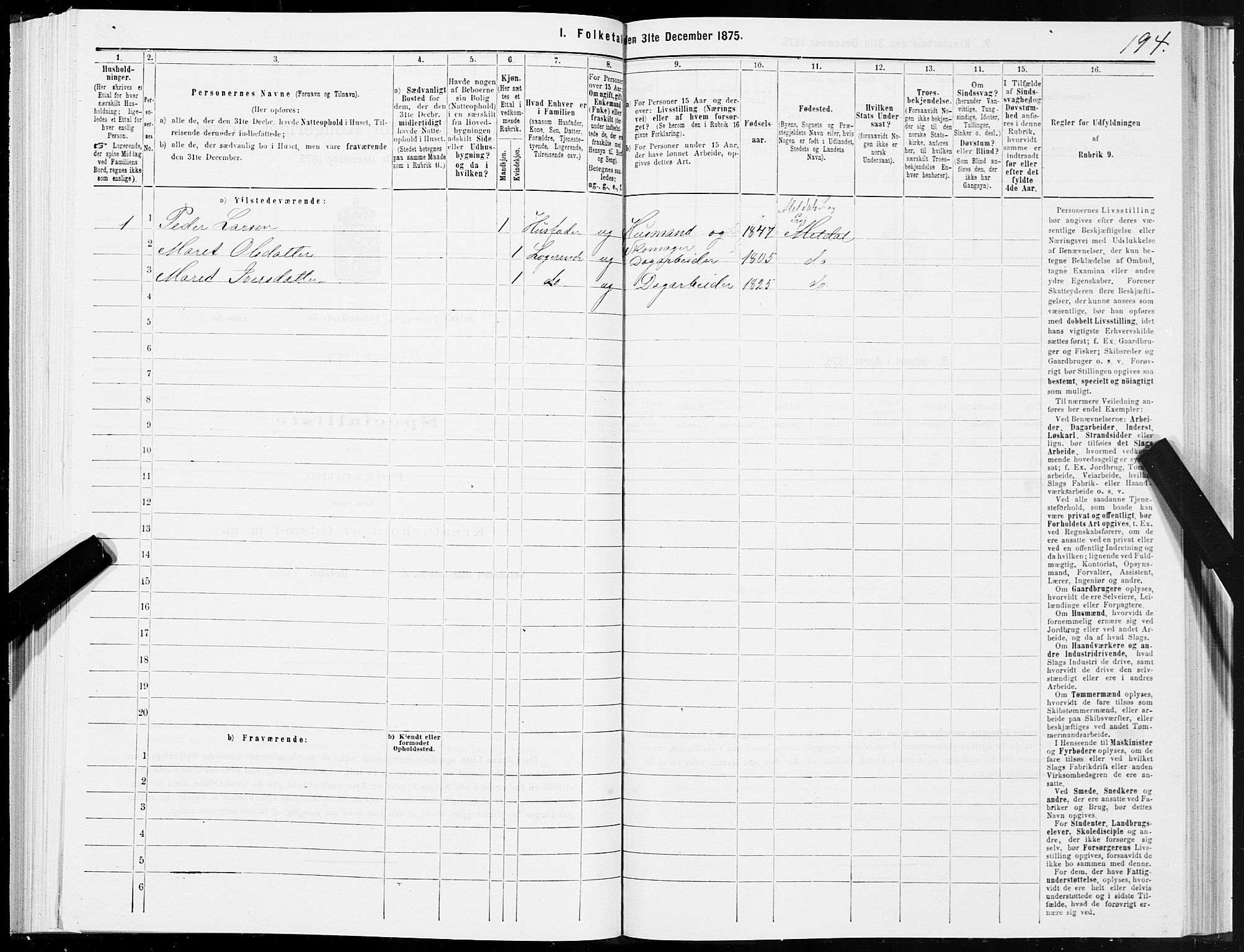 SAT, 1875 census for 1636P Meldal, 1875, p. 2194