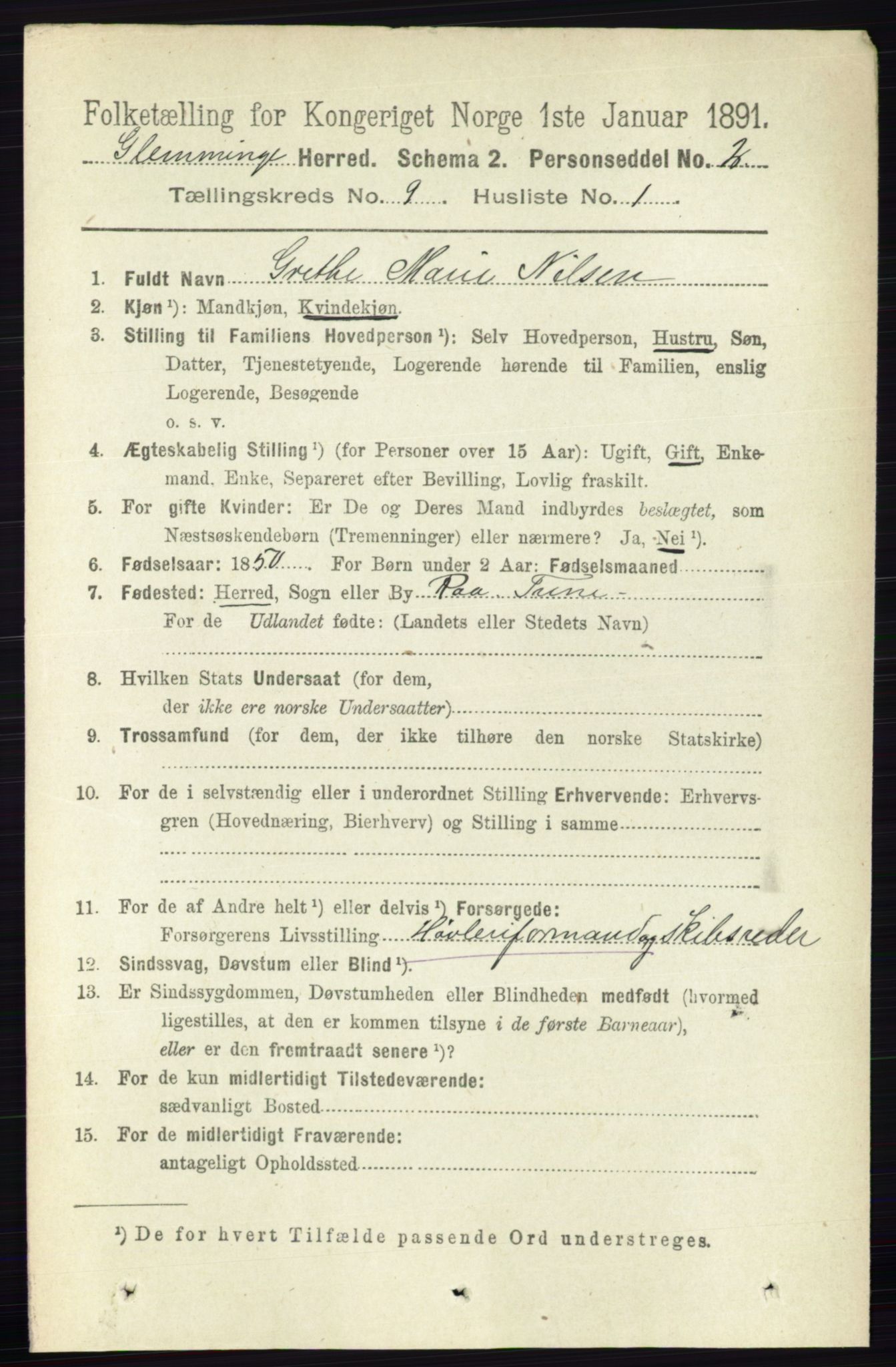 RA, 1891 census for 0132 Glemmen, 1891, p. 9584