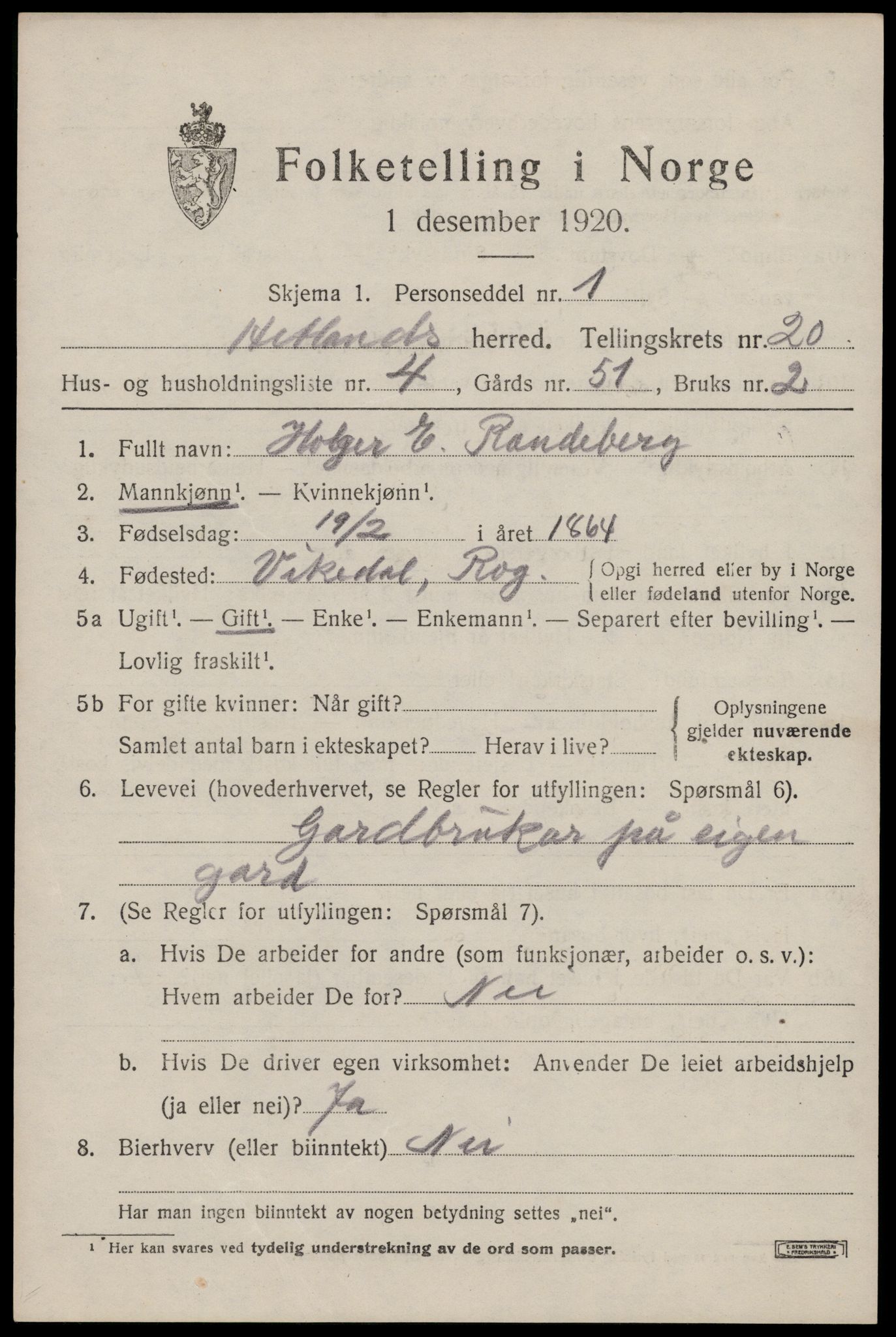 SAST, 1920 census for Hetland, 1920, p. 26487