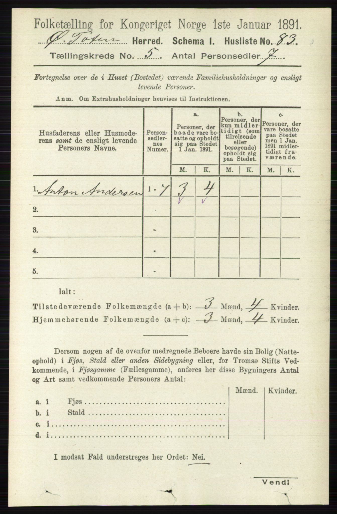 RA, 1891 census for 0528 Østre Toten, 1891, p. 3173