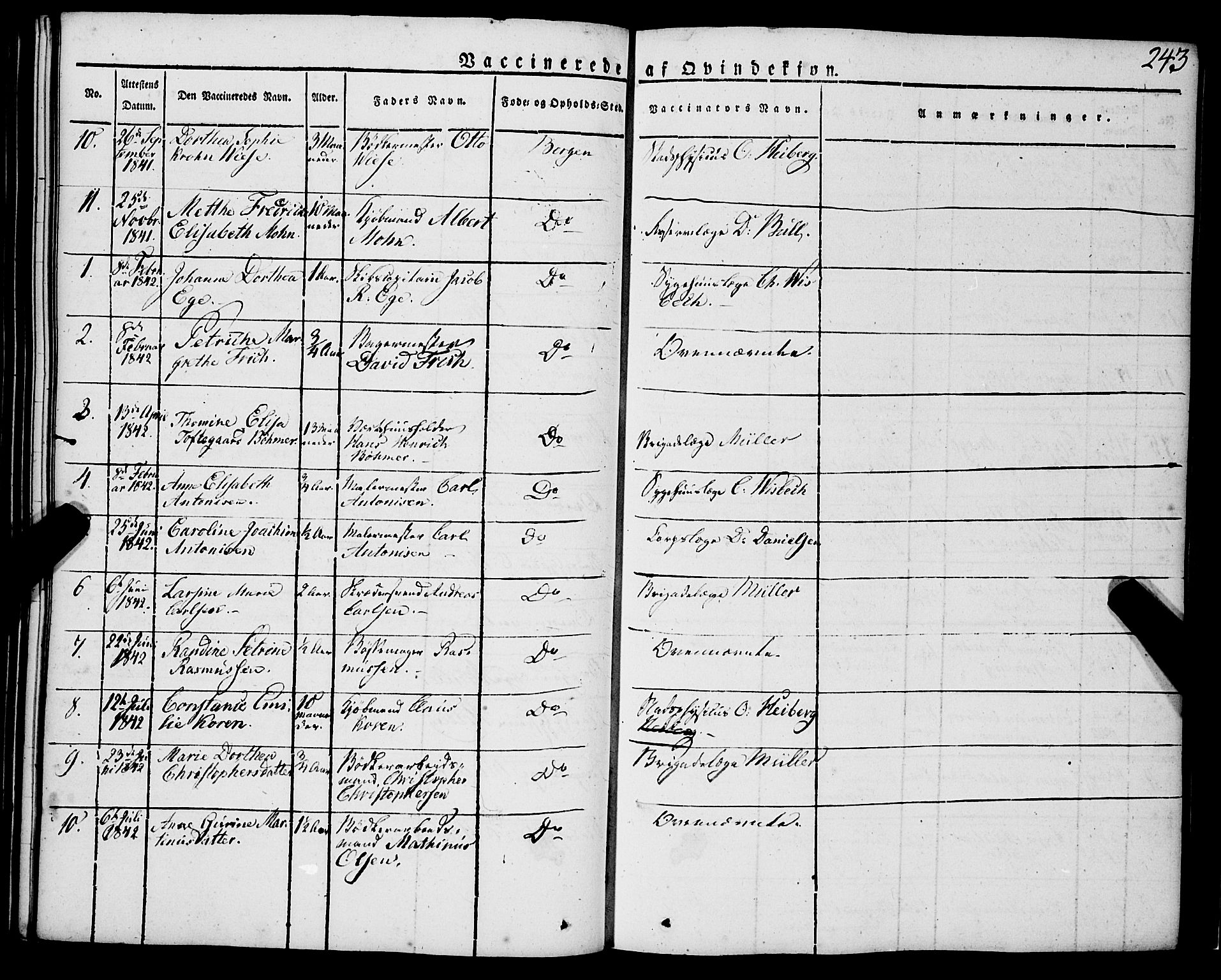 Korskirken sokneprestembete, SAB/A-76101/H/Haa/L0050: Parish register (official) no. F 1, 1821-1869, p. 243