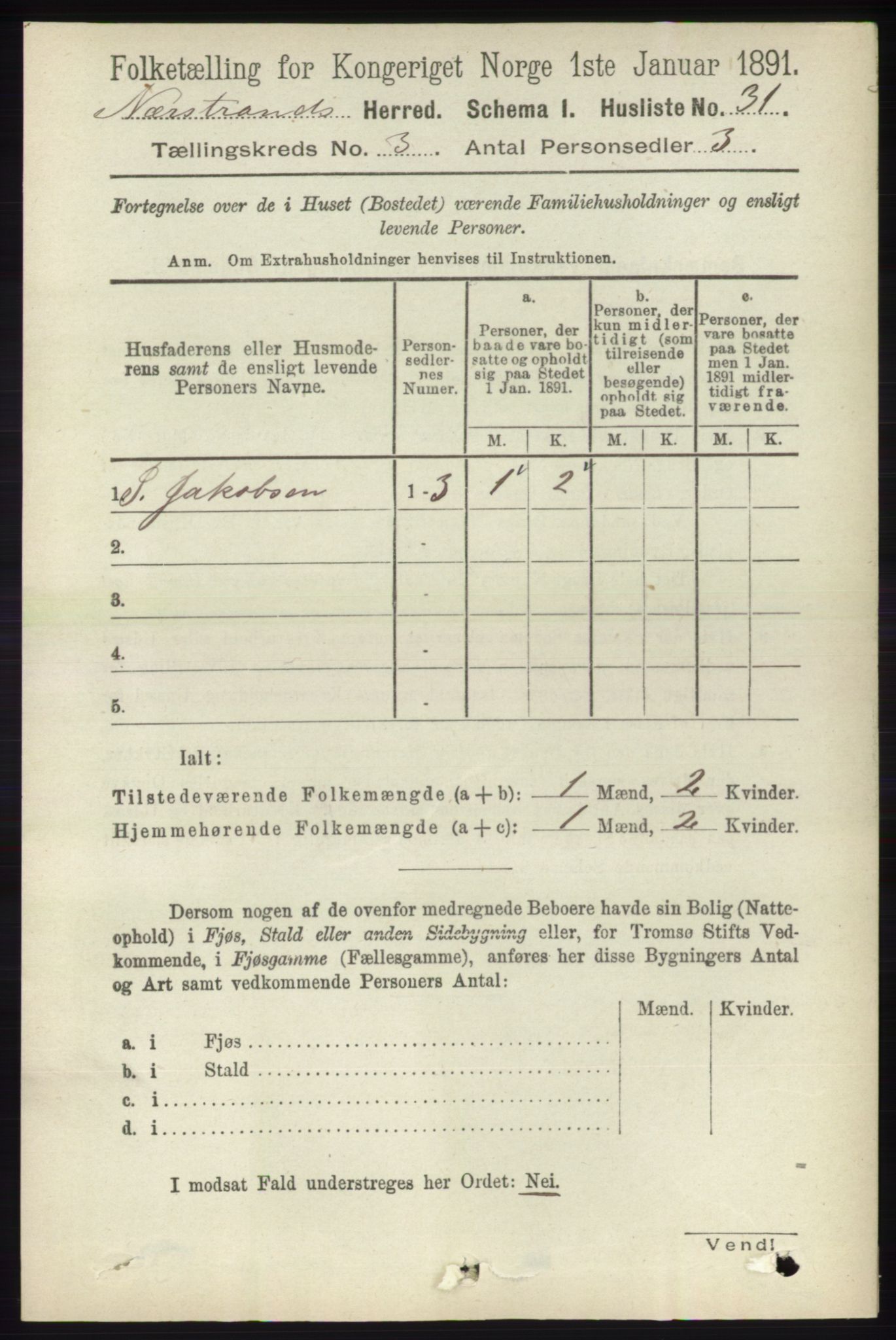 RA, 1891 census for 1139 Nedstrand, 1891, p. 445