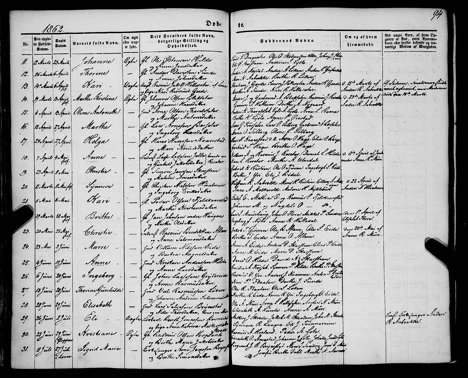 Innvik sokneprestembete, AV/SAB-A-80501: Parish register (official) no. A 5, 1847-1865, p. 94