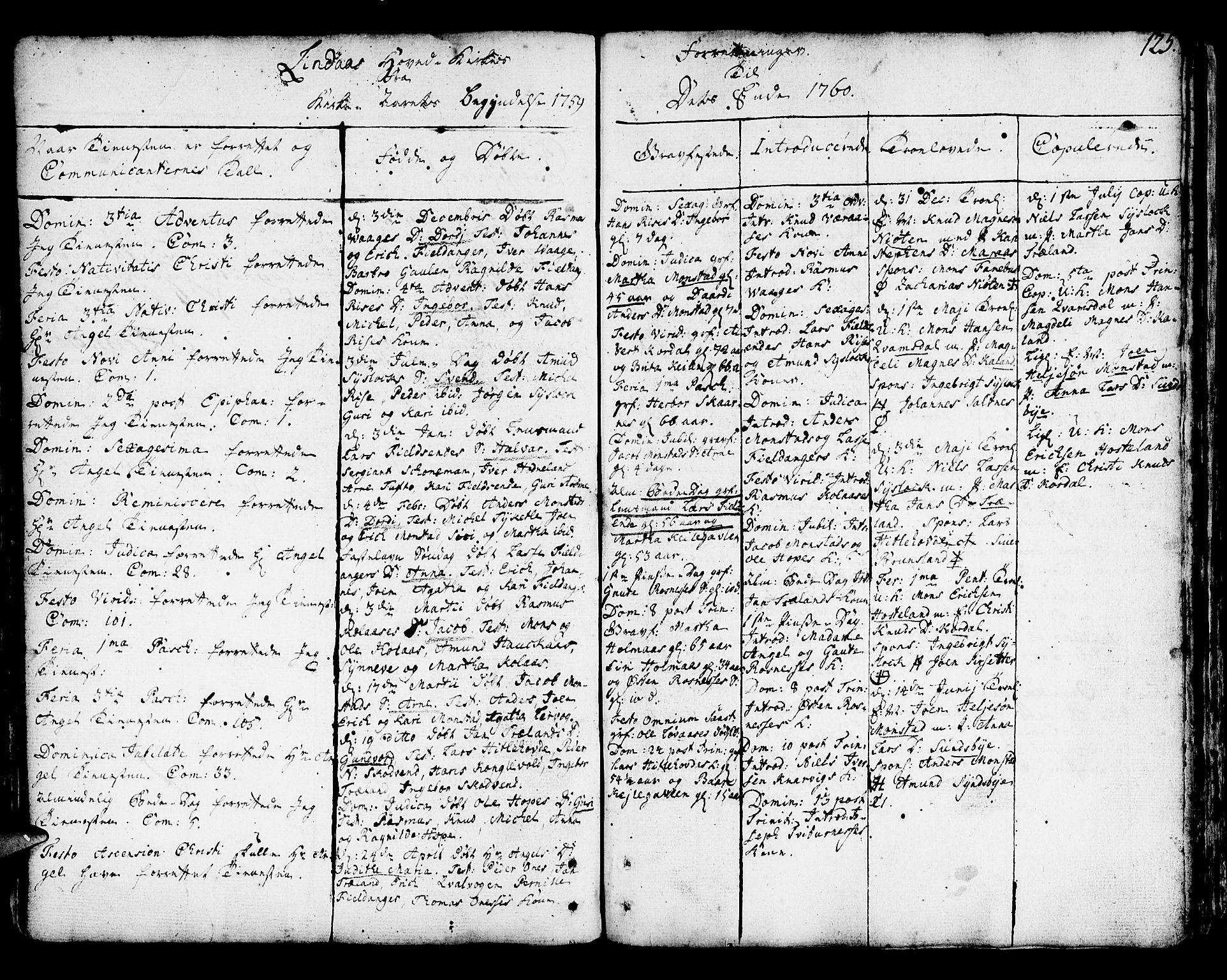 Lindås Sokneprestembete, SAB/A-76701/H/Haa: Parish register (official) no. A 3, 1748-1764, p. 125