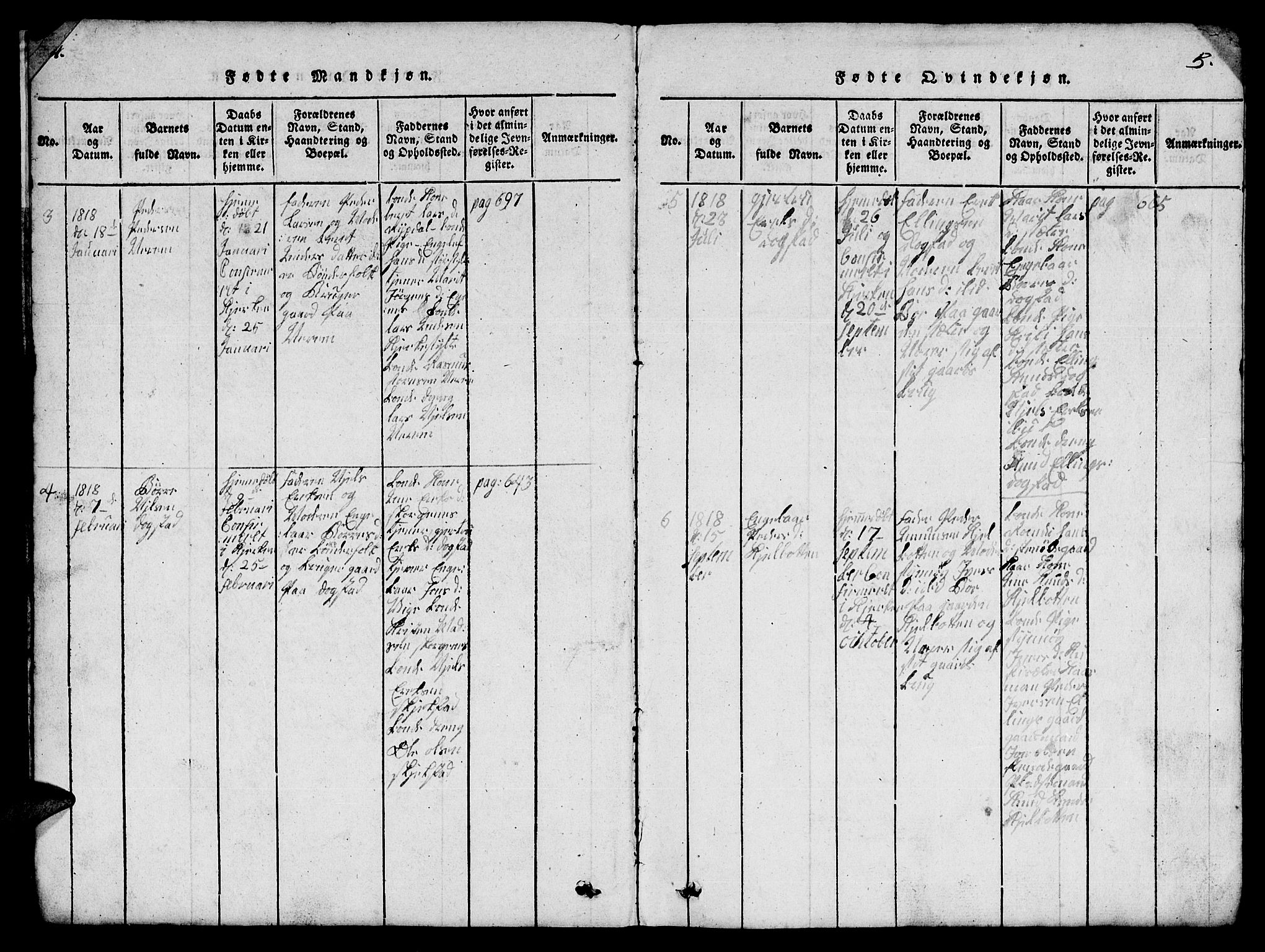 Ministerialprotokoller, klokkerbøker og fødselsregistre - Møre og Romsdal, AV/SAT-A-1454/541/L0546: Parish register (copy) no. 541C01, 1818-1856, p. 4-5